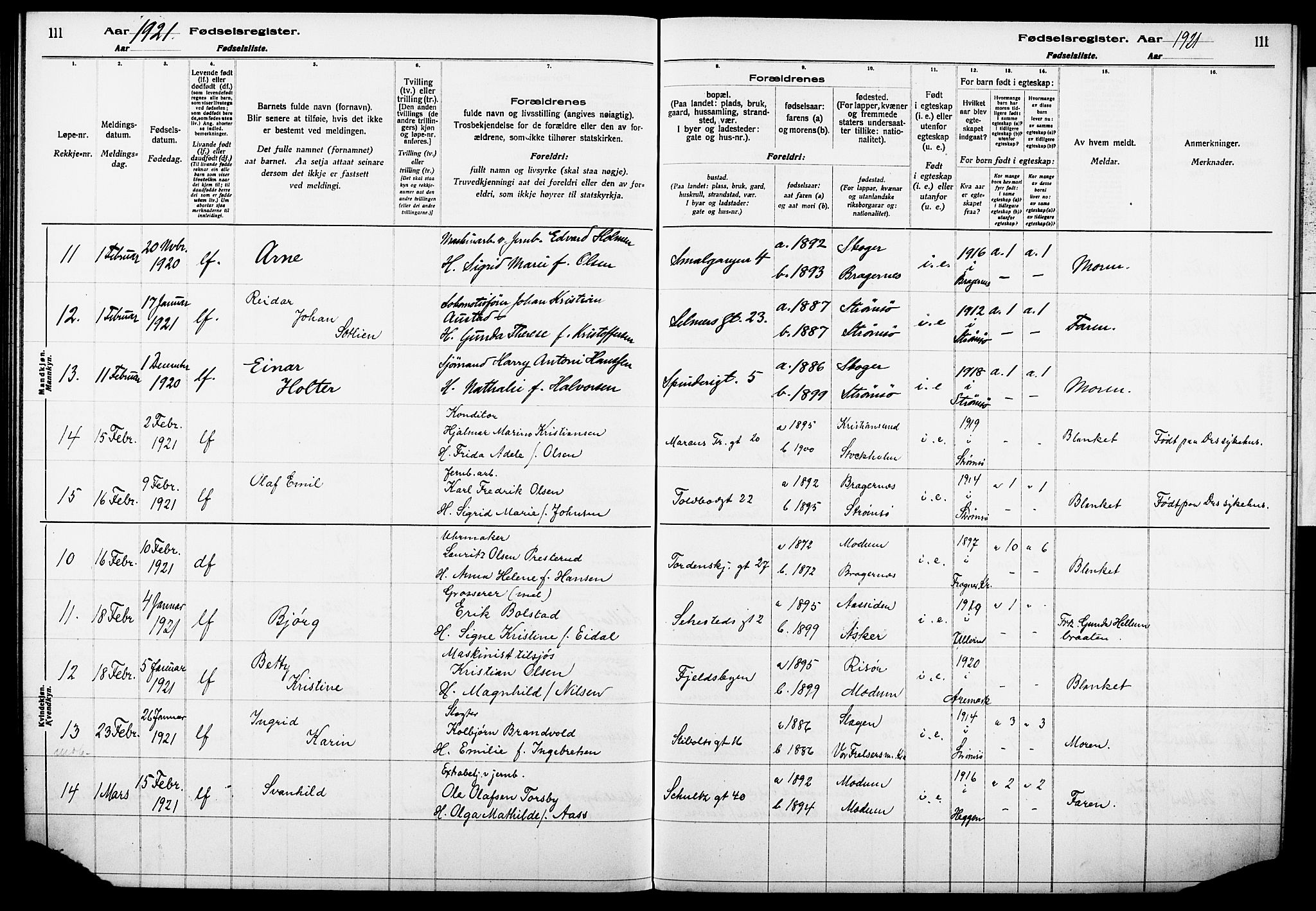Strømsø kirkebøker, AV/SAKO-A-246/J/Ja/L0001: Fødselsregister nr. I 1, 1916-1925, s. 111