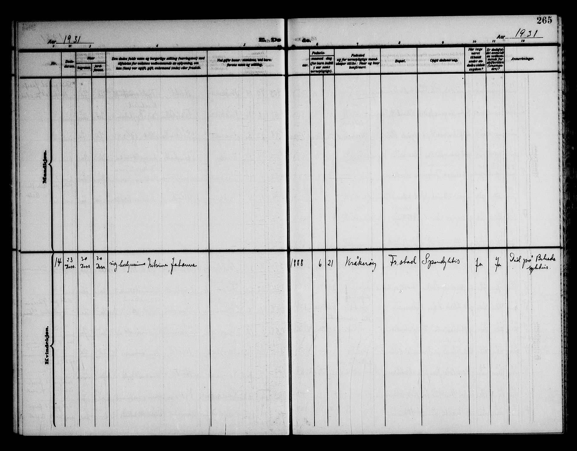 Kråkerøy prestekontor Kirkebøker, AV/SAO-A-10912/G/Ga/L0002: Klokkerbok nr. 2, 1908-1952, s. 265