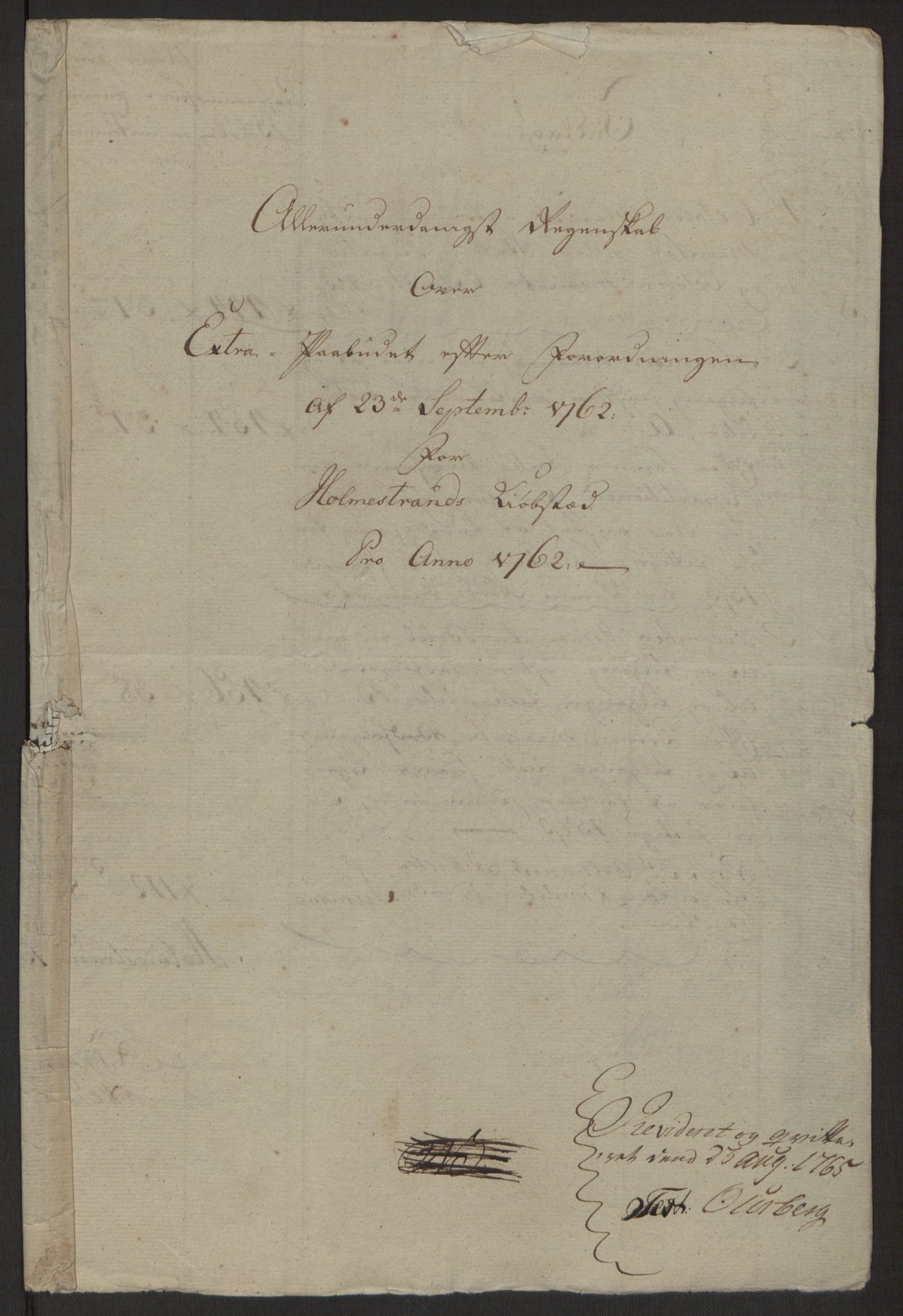 Rentekammeret inntil 1814, Reviderte regnskaper, Byregnskaper, RA/EA-4066/R/Rh/L0163/0001: [H4] Kontribusjonsregnskap / Ekstraskatt, Holmestrand, 1762-1772, s. 4