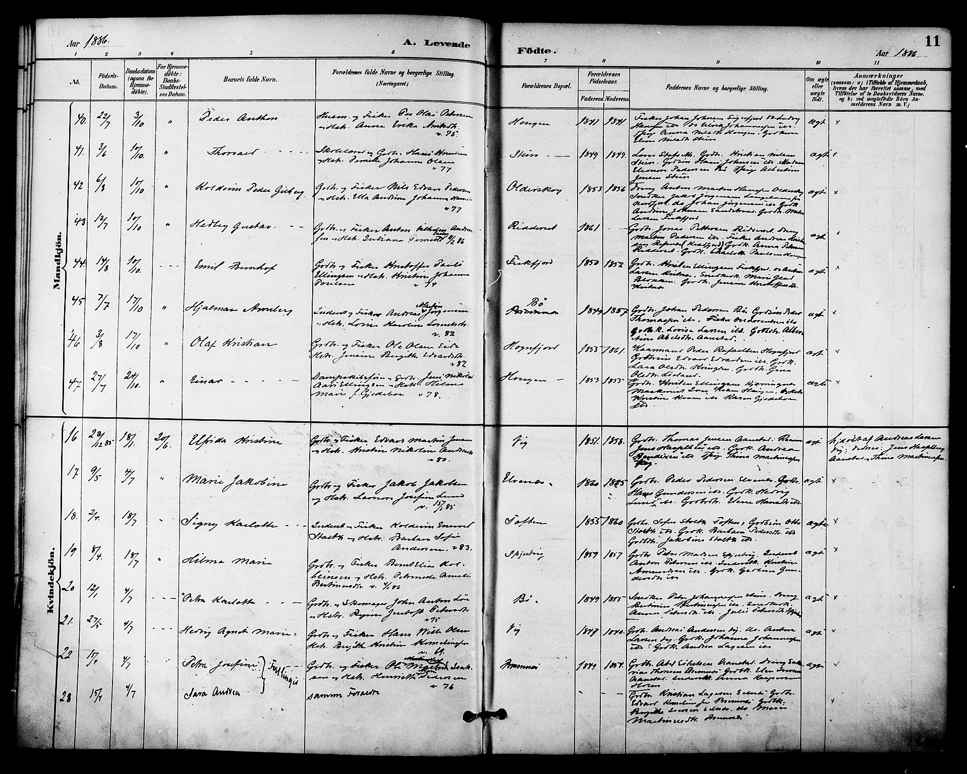 Ministerialprotokoller, klokkerbøker og fødselsregistre - Nordland, SAT/A-1459/895/L1371: Ministerialbok nr. 895A06, 1885-1894, s. 11