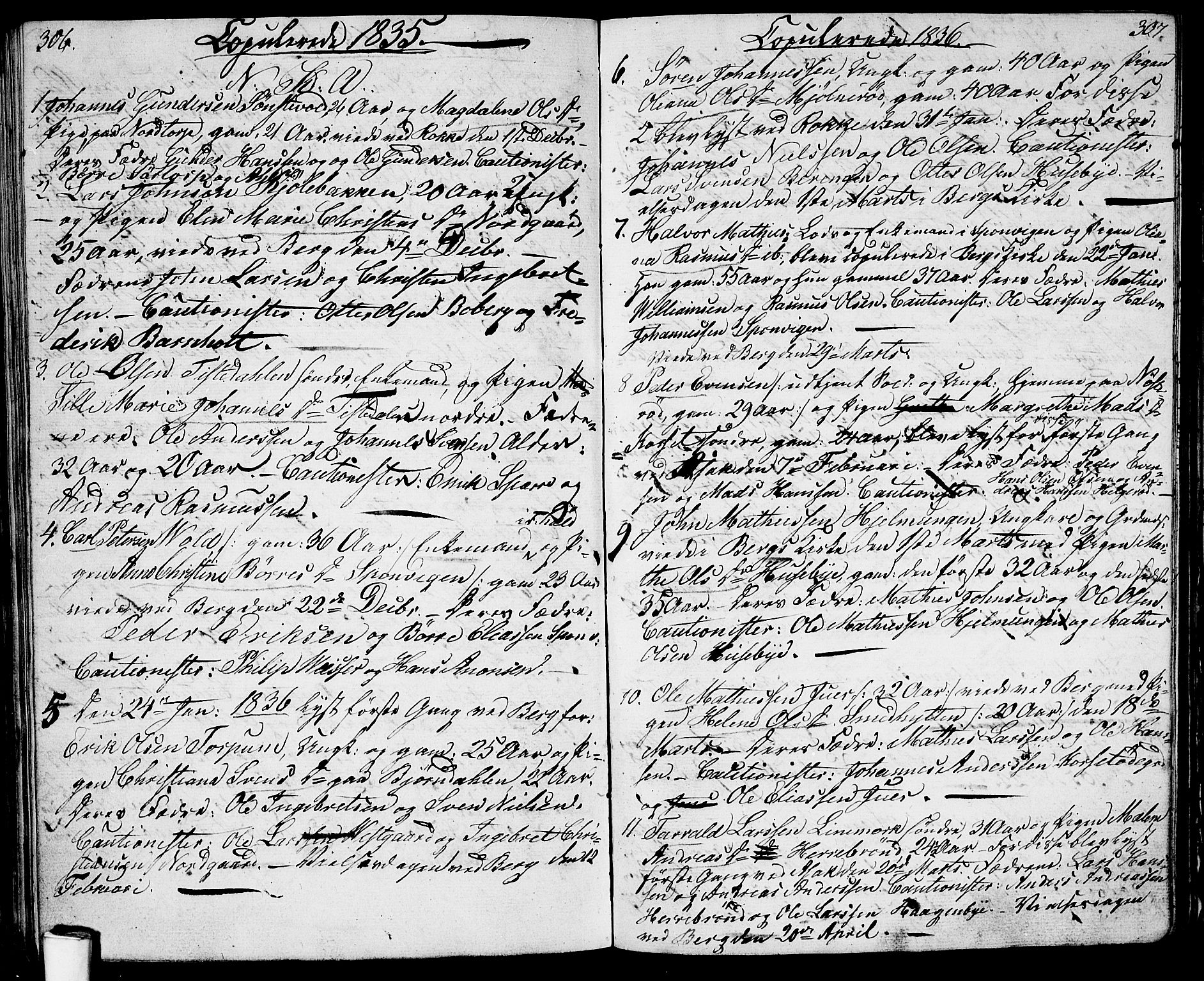 Berg prestekontor Kirkebøker, AV/SAO-A-10902/G/Ga/L0002: Klokkerbok nr. I 2, 1832-1844, s. 306-307