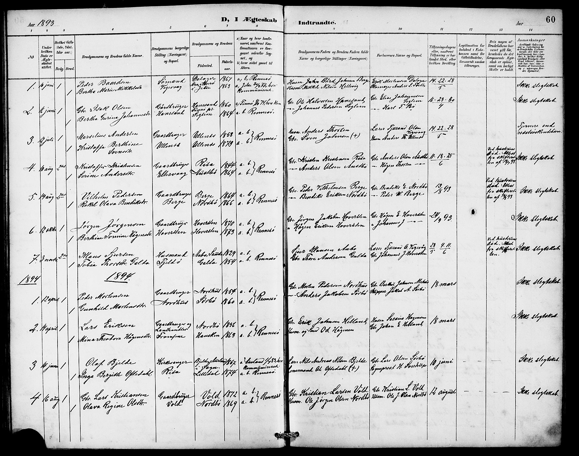 Rennesøy sokneprestkontor, AV/SAST-A -101827/H/Ha/Hab/L0010: Klokkerbok nr. B 9, 1890-1918, s. 60