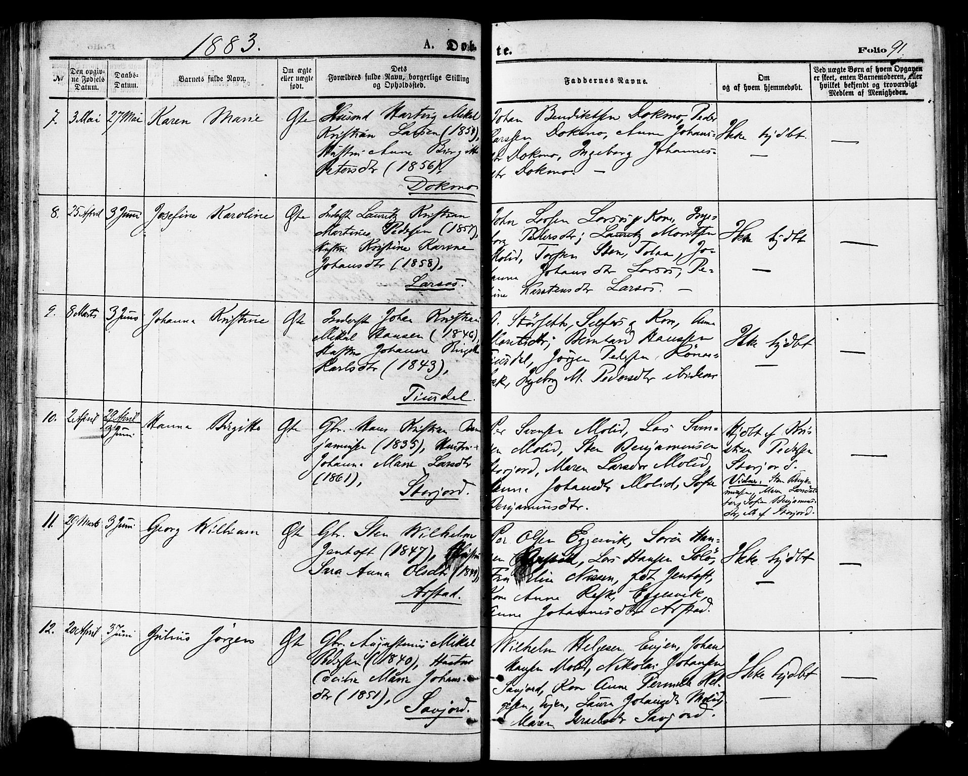 Ministerialprotokoller, klokkerbøker og fødselsregistre - Nordland, AV/SAT-A-1459/846/L0645: Ministerialbok nr. 846A03, 1872-1886, s. 91