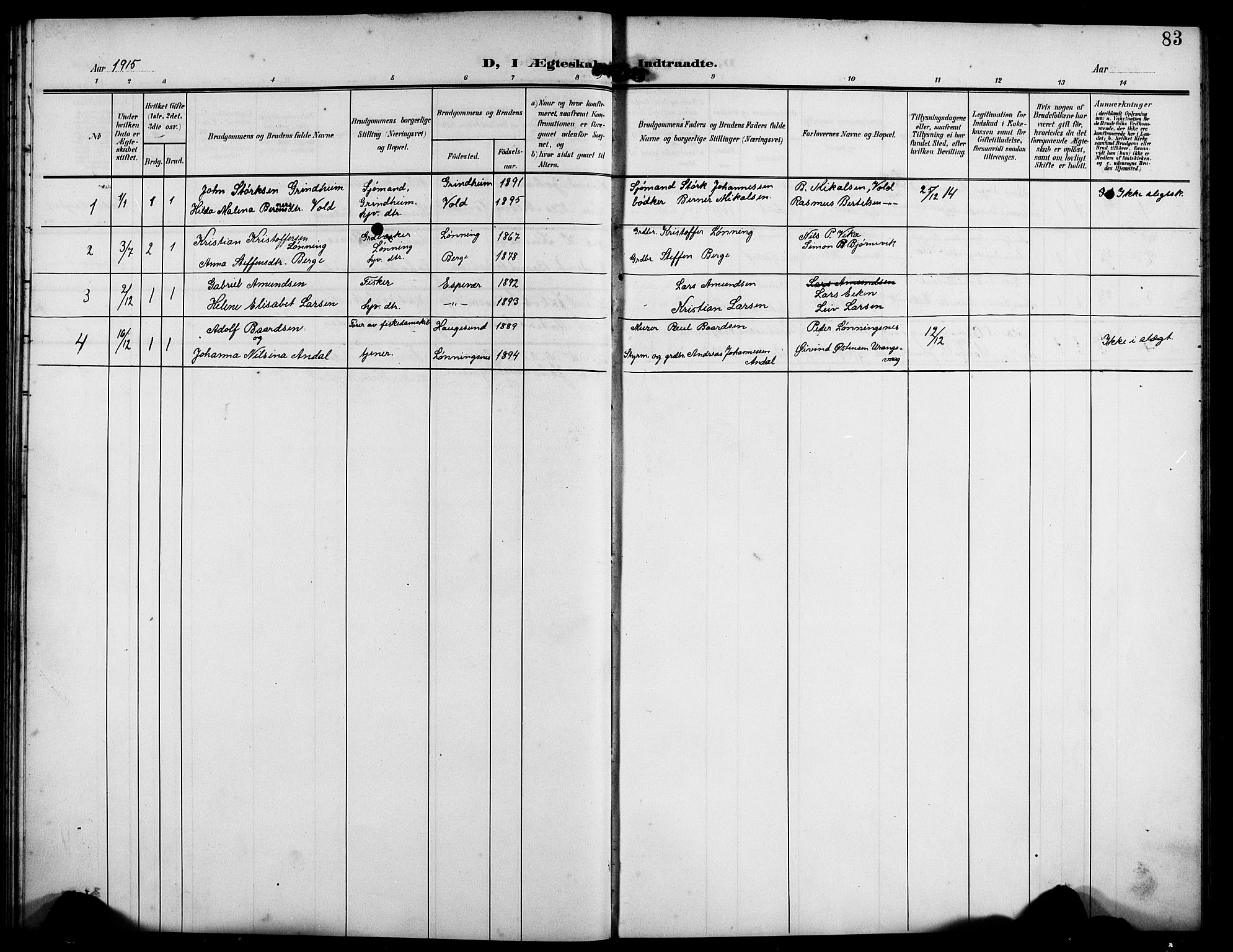 Finnås sokneprestembete, AV/SAB-A-99925/H/Ha/Hab/Habc/L0003: Klokkerbok nr. C 3, 1907-1917, s. 83