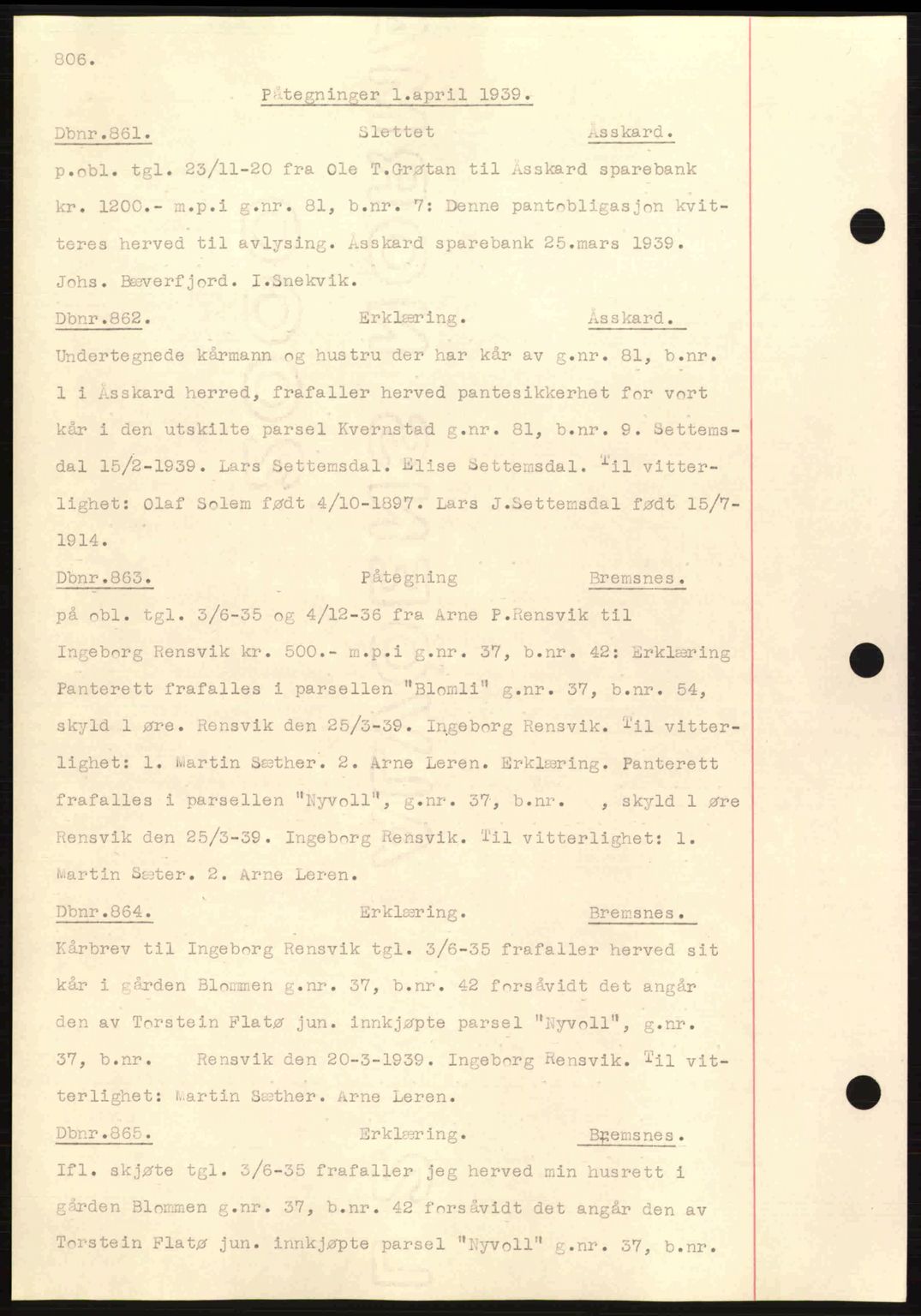 Nordmøre sorenskriveri, SAT/A-4132/1/2/2Ca: Pantebok nr. C80, 1936-1939, Dagboknr: 861/1939