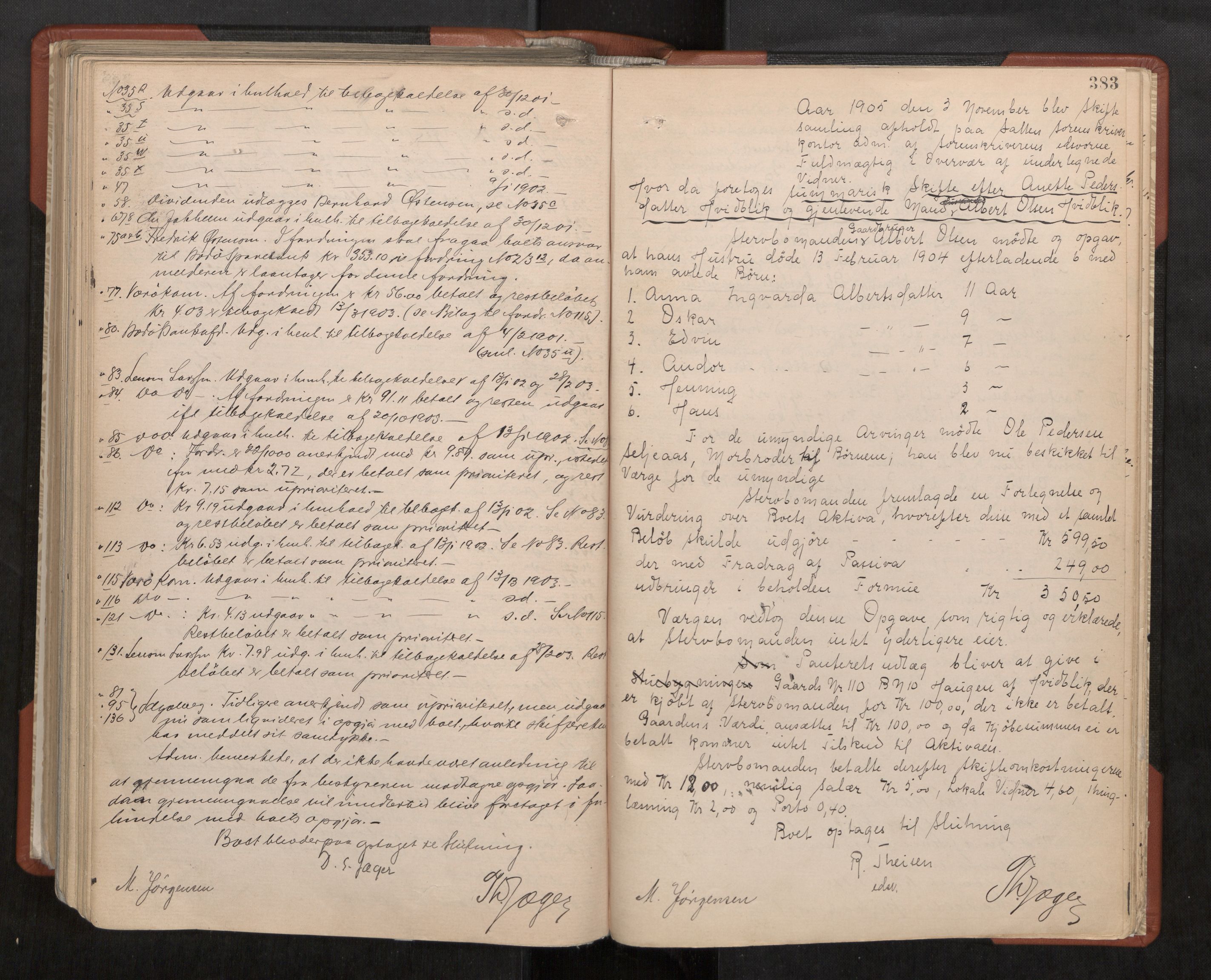Salten sorenskriveri, AV/SAT-A-4578/1/3/3B/L0010: Skiftebehandlingsprotokoll, 1900-1906, s. 383