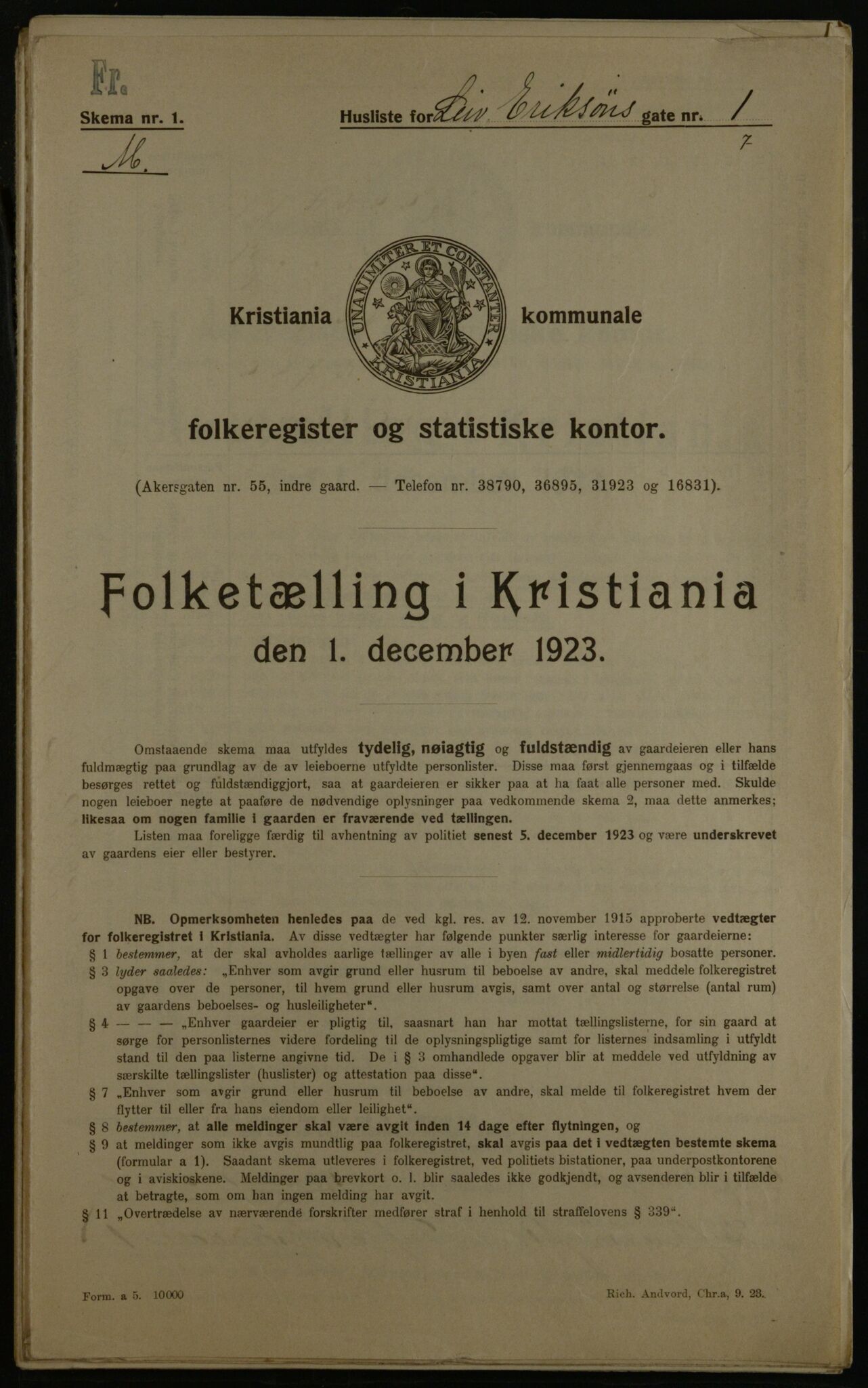 OBA, Kommunal folketelling 1.12.1923 for Kristiania, 1923, s. 63688