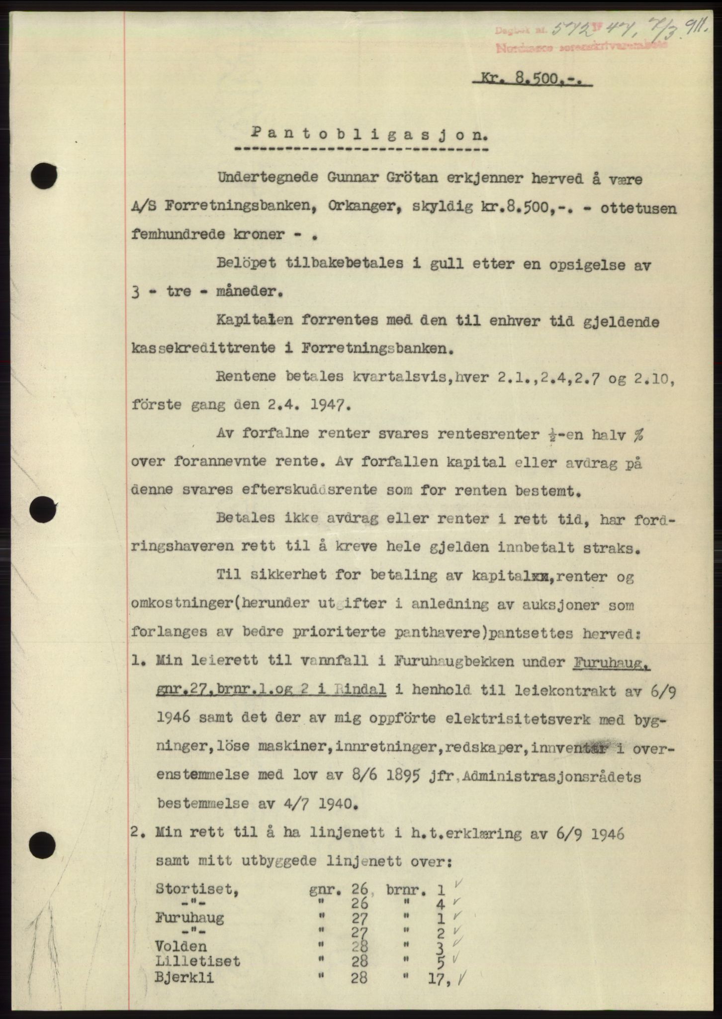 Nordmøre sorenskriveri, SAT/A-4132/1/2/2Ca: Pantebok nr. B95, 1946-1947, Dagboknr: 572/1947
