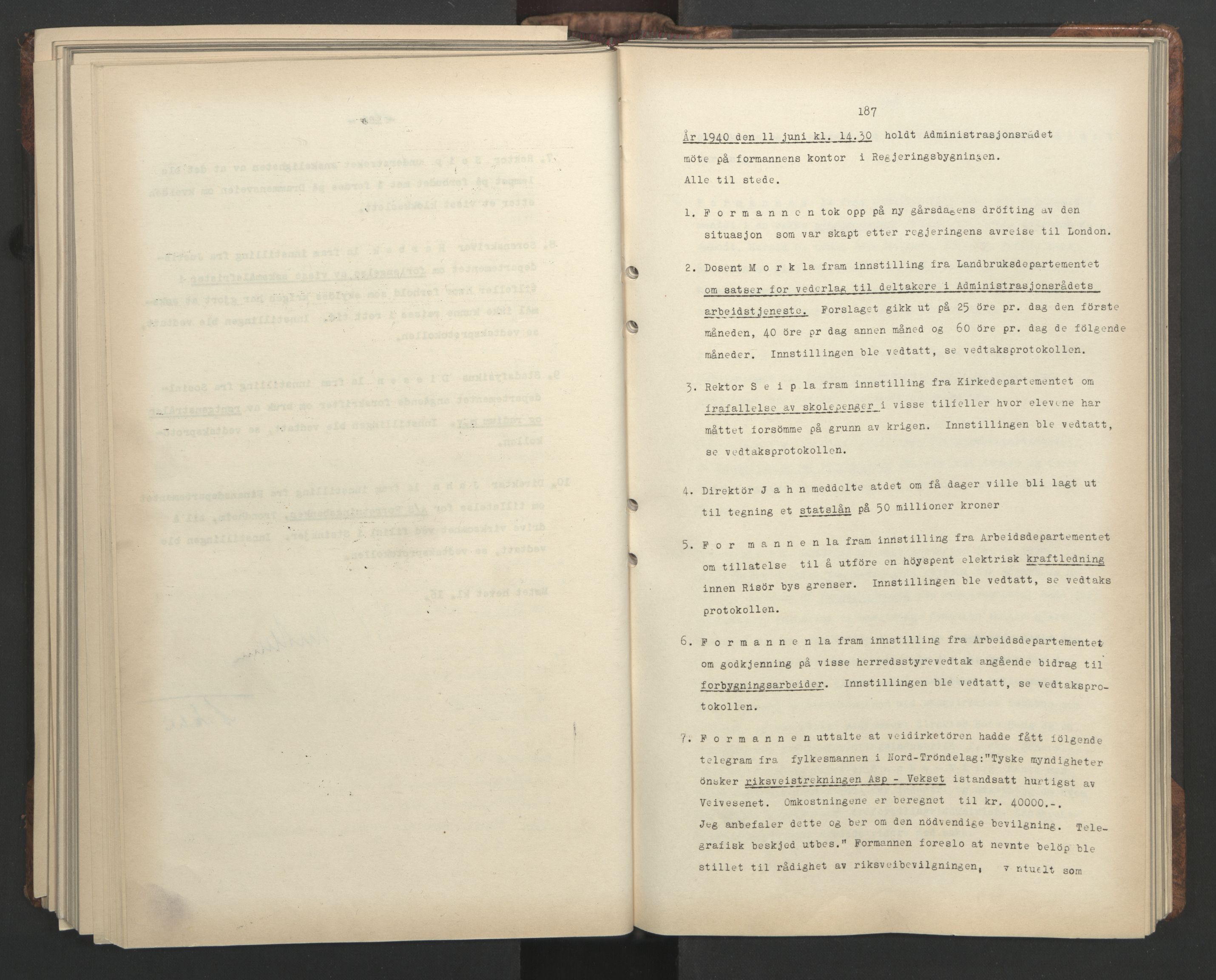 Administrasjonsrådet, AV/RA-S-1004/A/L0001: Møteprotokoll med tillegg 15/4-25/9, 1940, s. 187