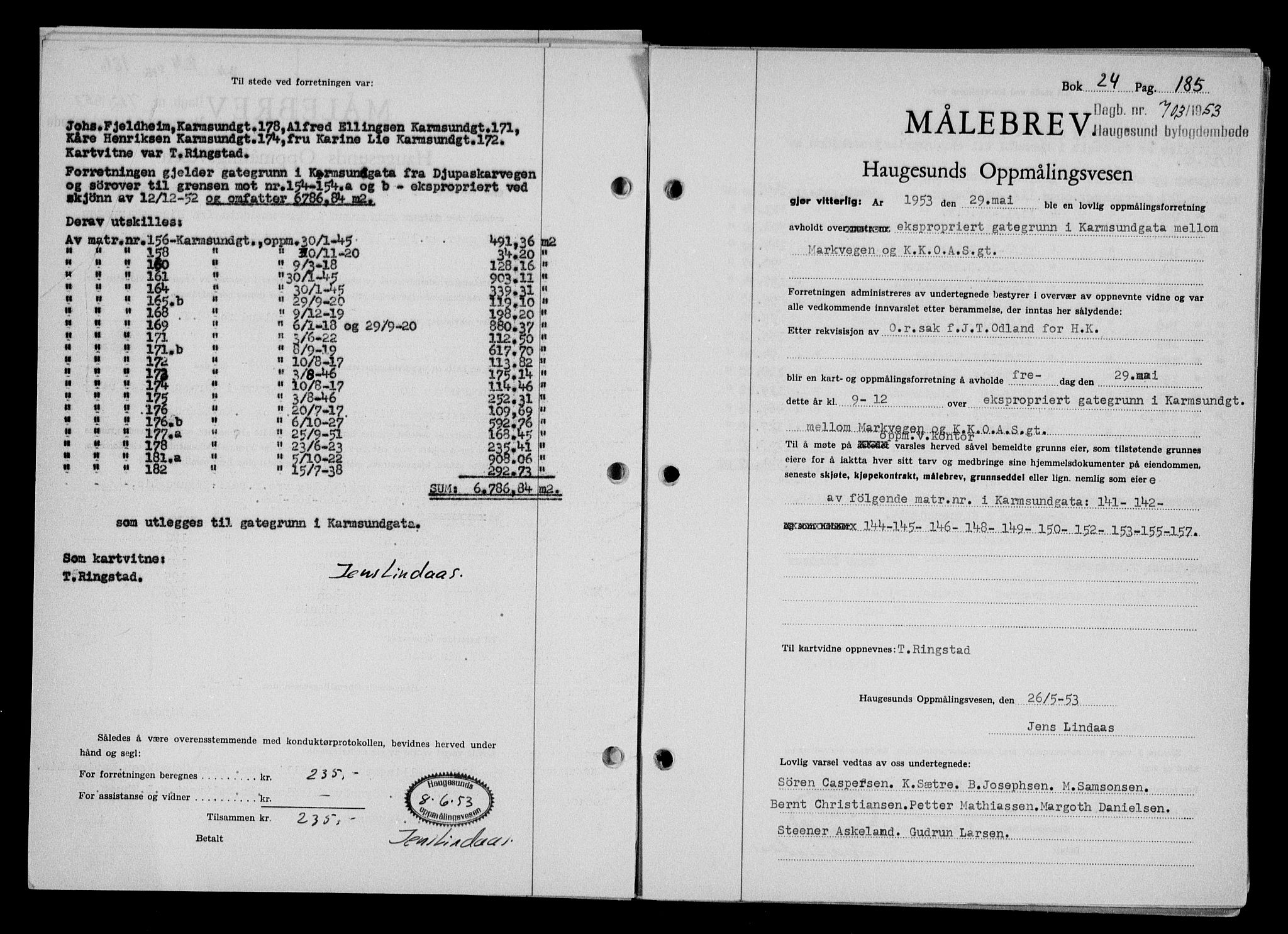 Haugesund tingrett, SAST/A-101415/01/II/IIC/L0065: Pantebok nr. A 6, 1951-1953, Dagboknr: 703/1953