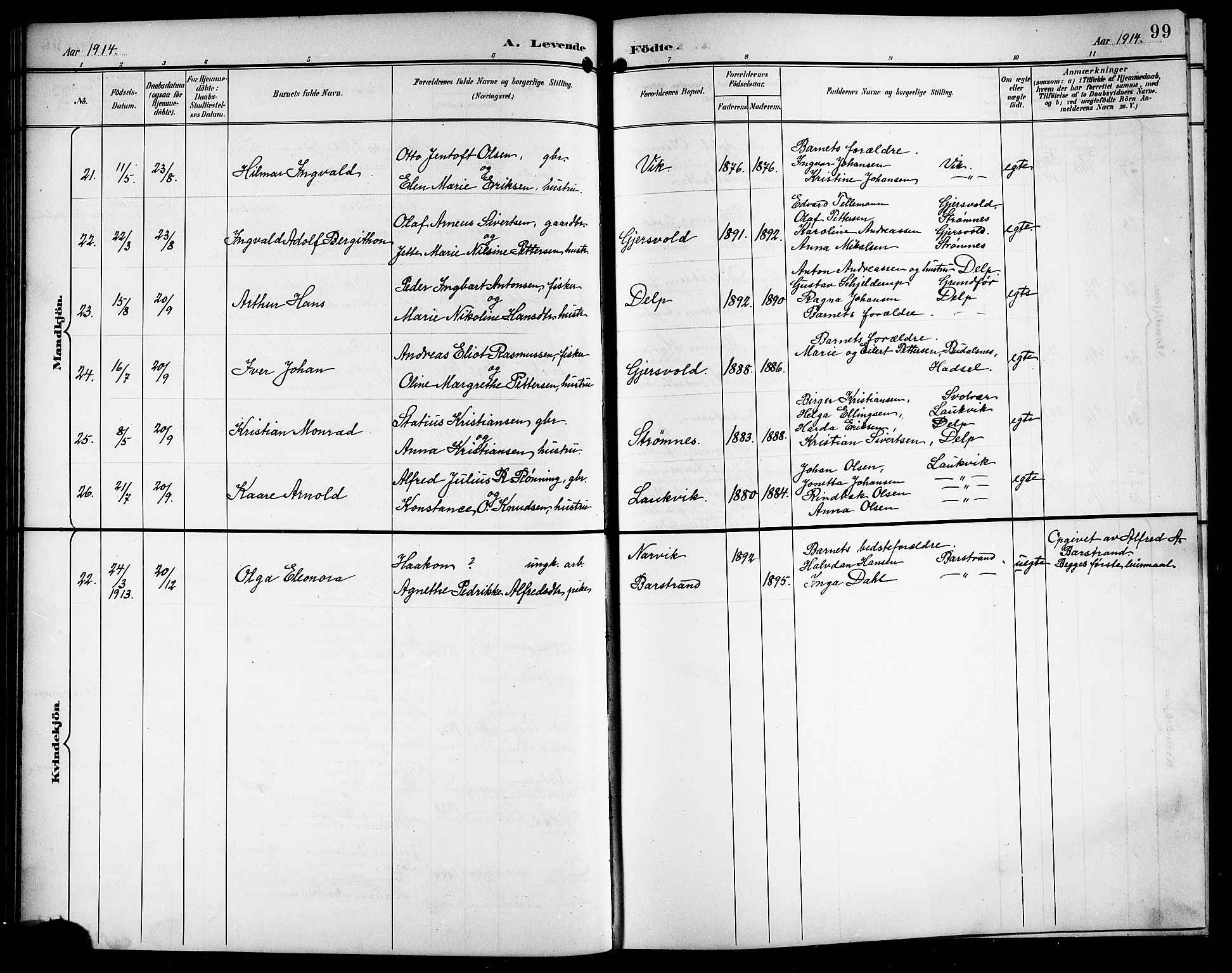 Ministerialprotokoller, klokkerbøker og fødselsregistre - Nordland, AV/SAT-A-1459/876/L1105: Klokkerbok nr. 876C04, 1896-1914, s. 99