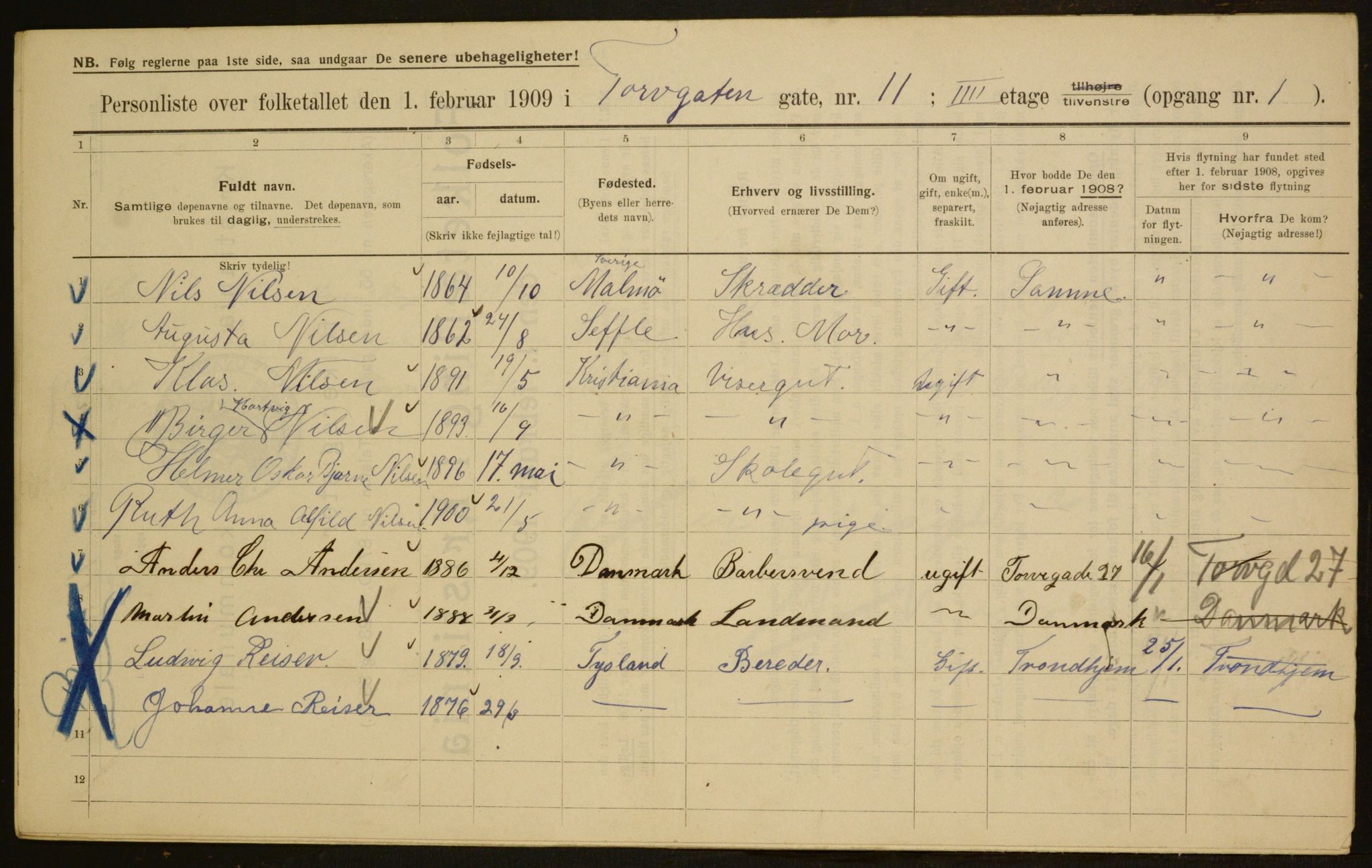OBA, Kommunal folketelling 1.2.1909 for Kristiania kjøpstad, 1909, s. 103378