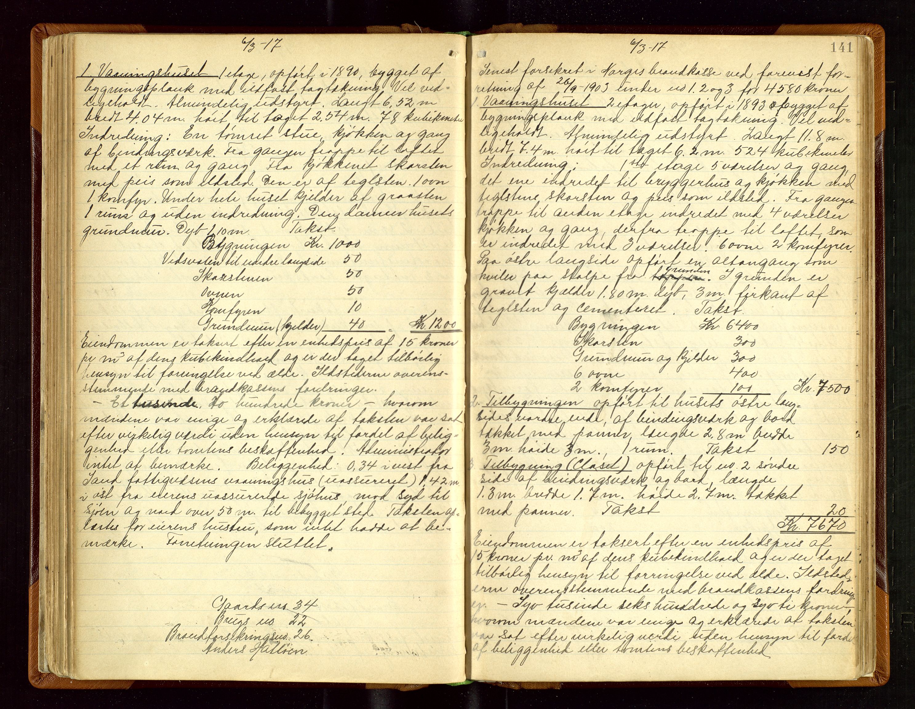 Sand lensmannskontor, AV/SAST-A-100415/Gob/L0003: Branntakstprotokoll, 1893-1936, s. 140b-141a