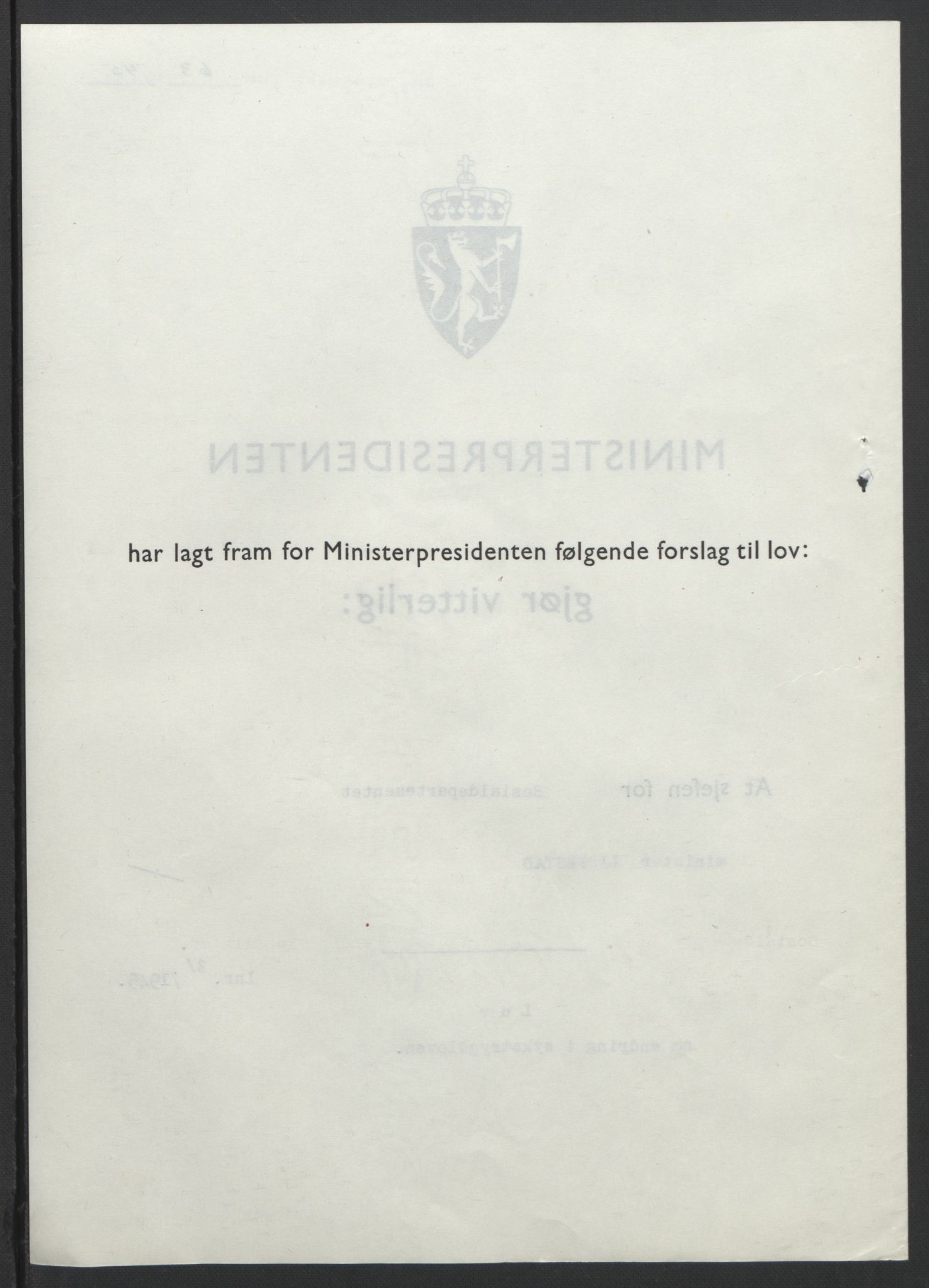 NS-administrasjonen 1940-1945 (Statsrådsekretariatet, de kommisariske statsråder mm), RA/S-4279/D/Db/L0101/0001: -- / Lover og vedtak, 1945, s. 130