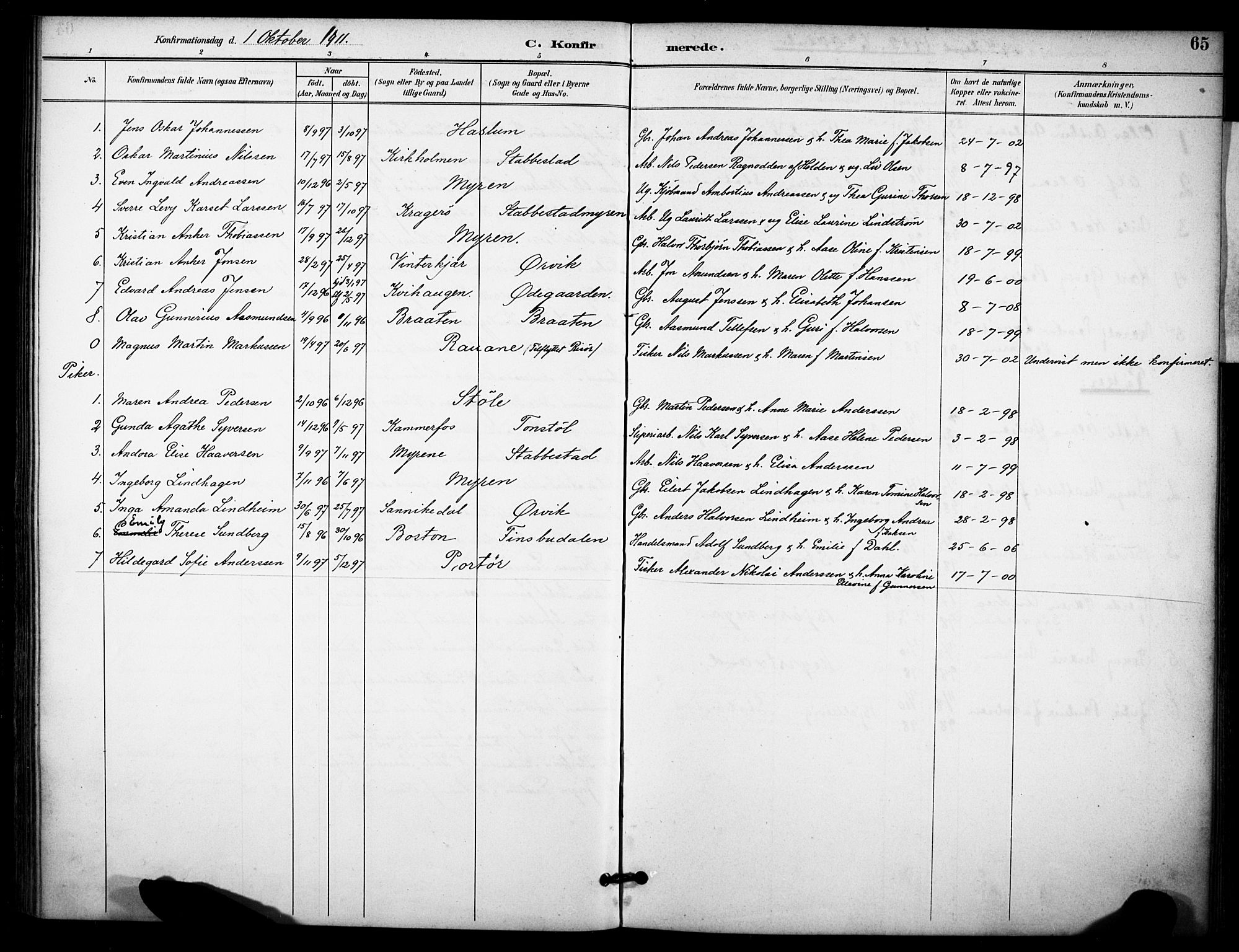 Skåtøy kirkebøker, AV/SAKO-A-304/F/Fb/L0001: Ministerialbok nr. II 1, 1892-1916, s. 65