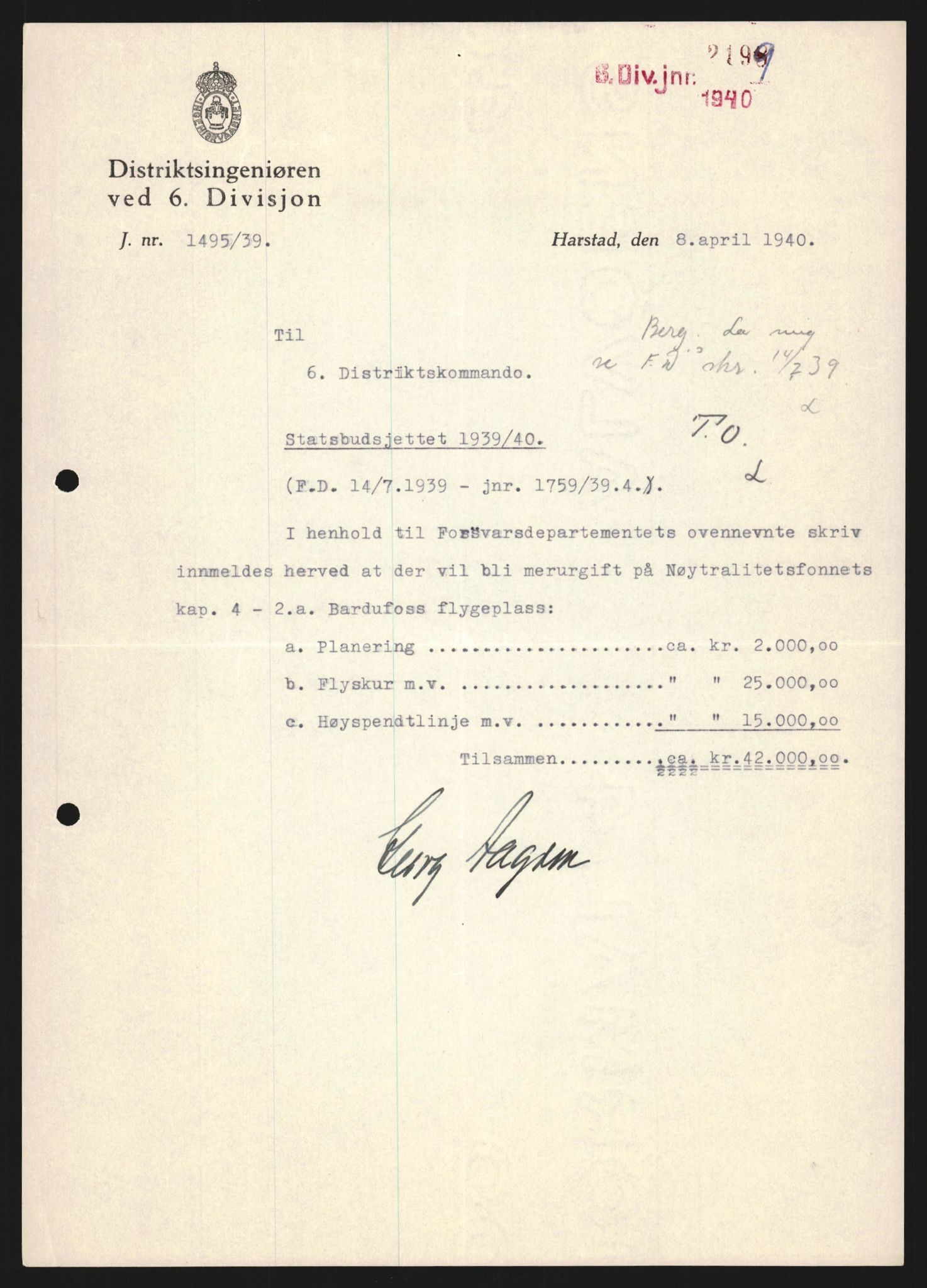 Forsvaret, Forsvarets krigshistoriske avdeling, AV/RA-RAFA-2017/Y/Yb/L0123: II-C-11-600  -  6. Divisjon med avdelinger, 1940, s. 190