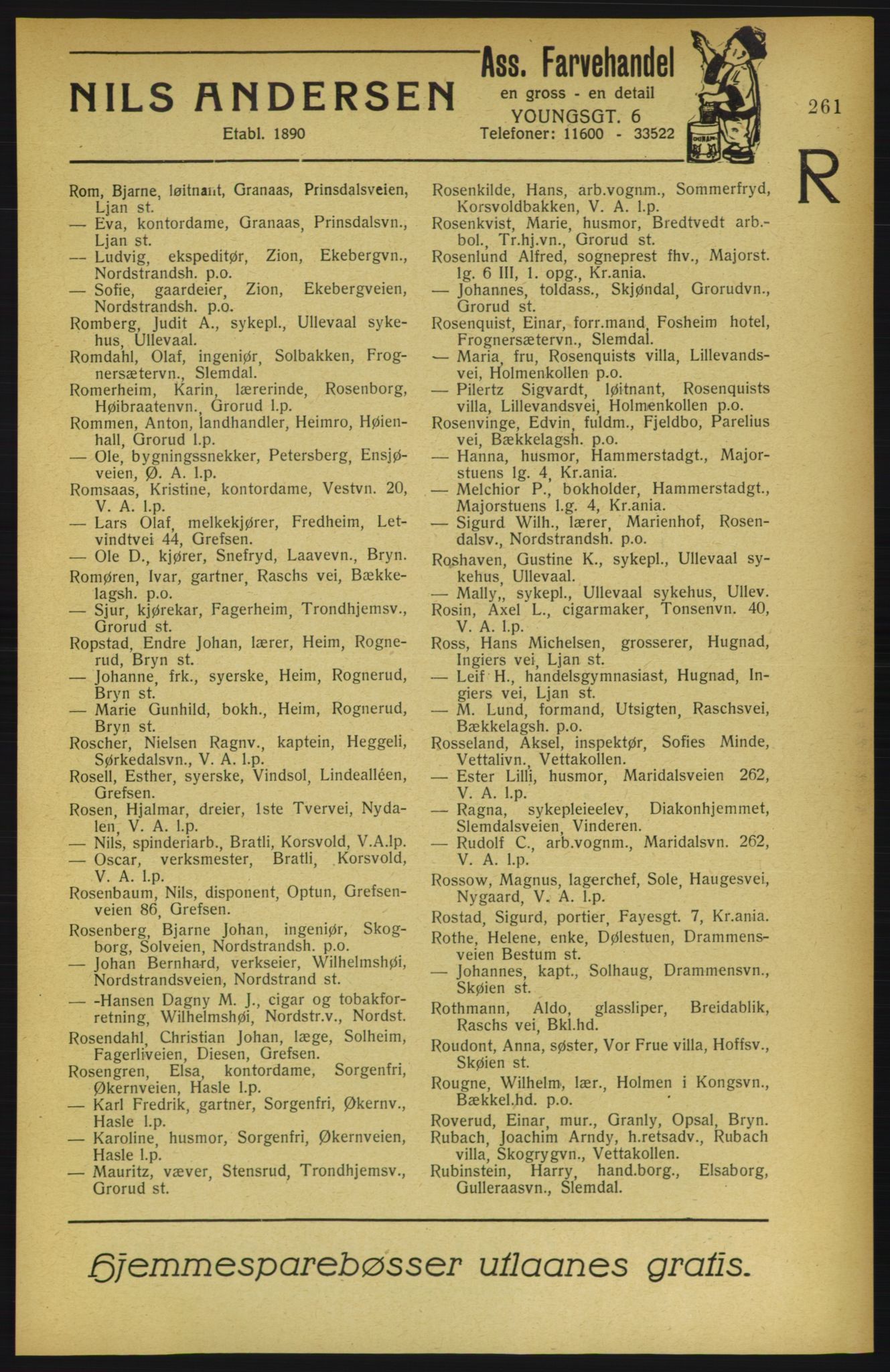 Aker adressebok/adressekalender, PUBL/001/A/002: Akers adressekalender, 1922, s. 261