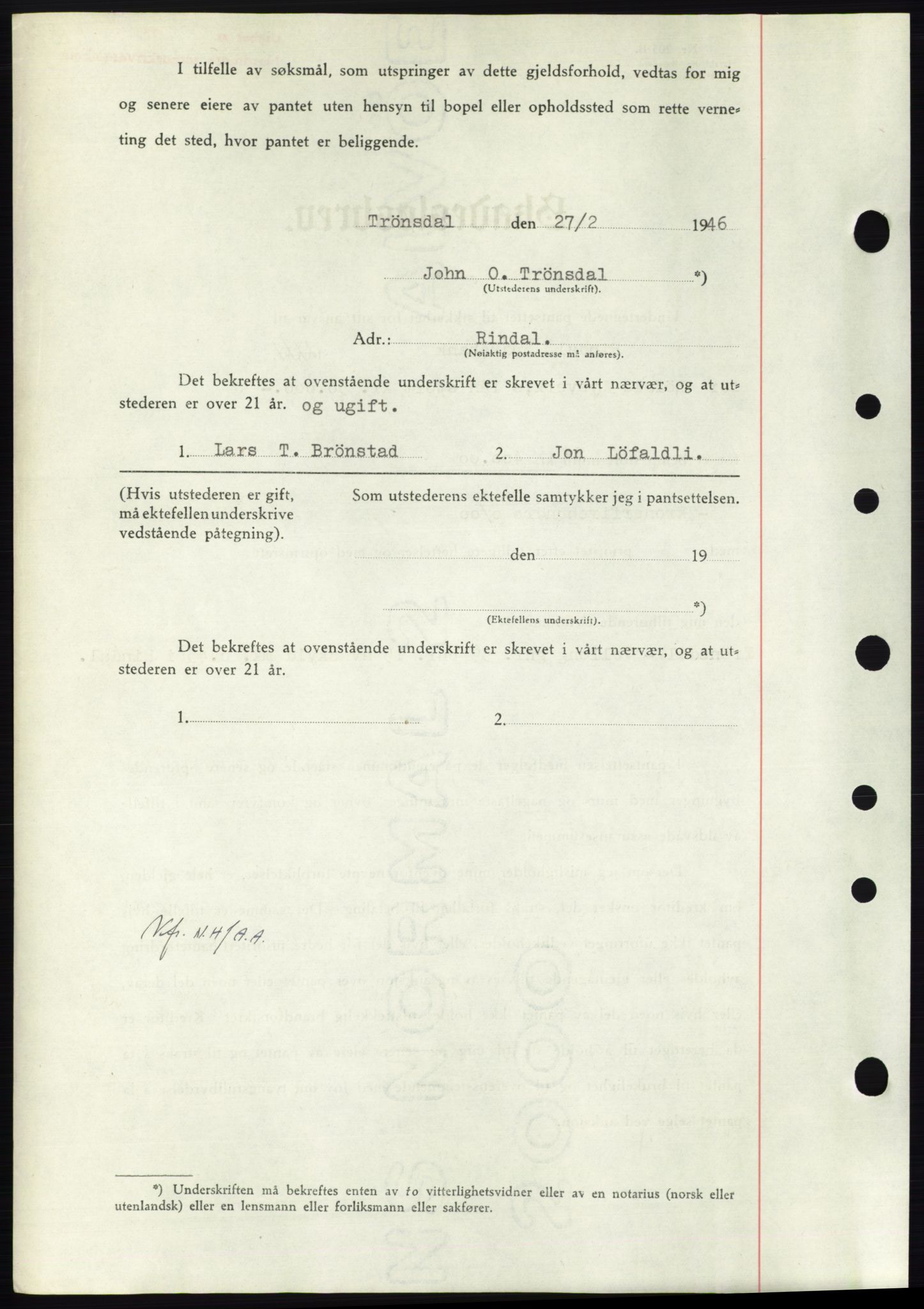 Nordmøre sorenskriveri, AV/SAT-A-4132/1/2/2Ca: Pantebok nr. B93b, 1946-1946, Dagboknr: 543/1946