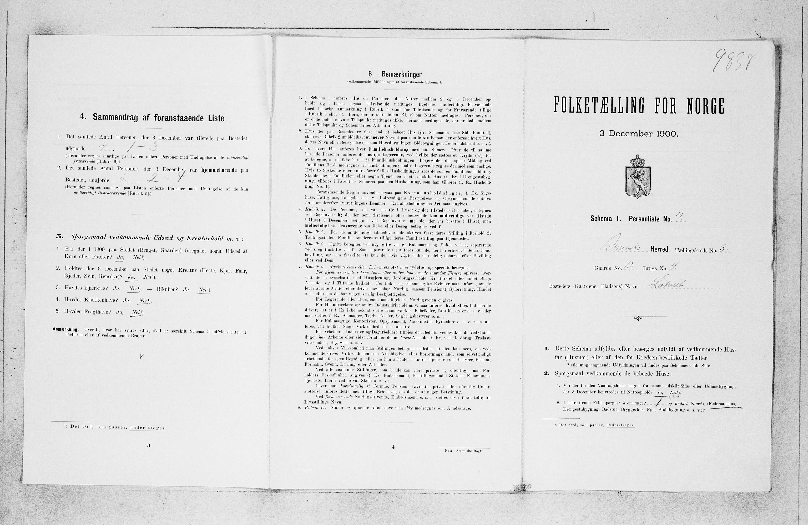 SAB, Folketelling 1900 for 1251 Bruvik herred, 1900, s. 225