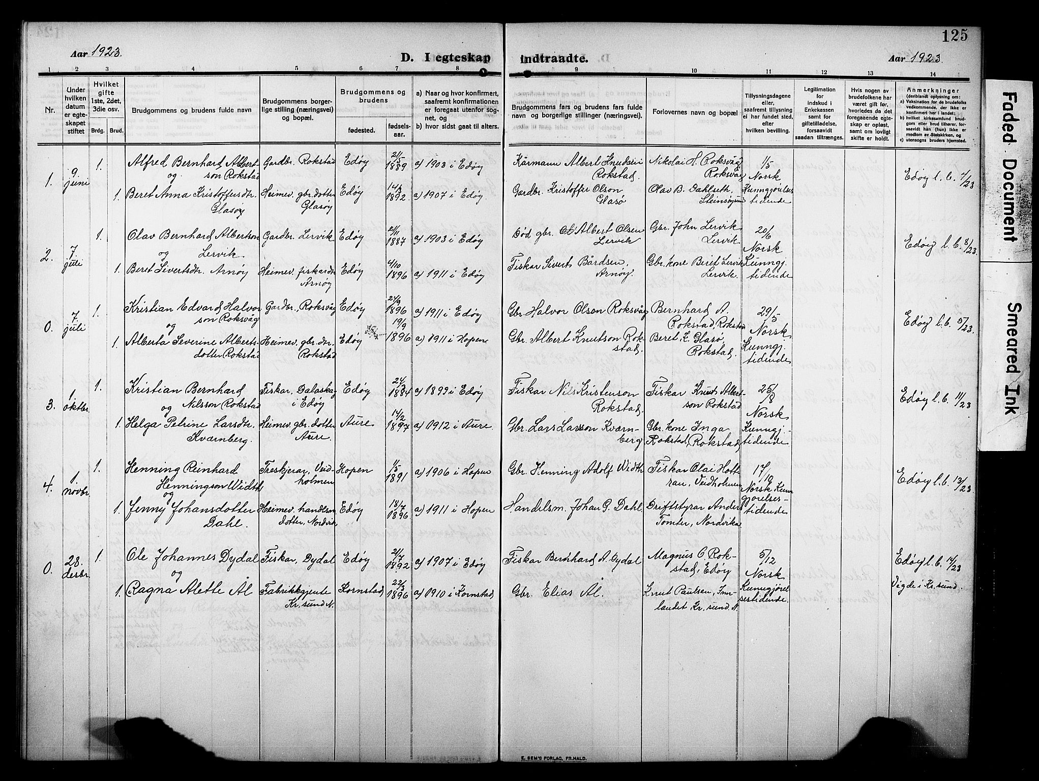 Ministerialprotokoller, klokkerbøker og fødselsregistre - Møre og Romsdal, SAT/A-1454/581/L0943: Klokkerbok nr. 581C01, 1909-1931, s. 125