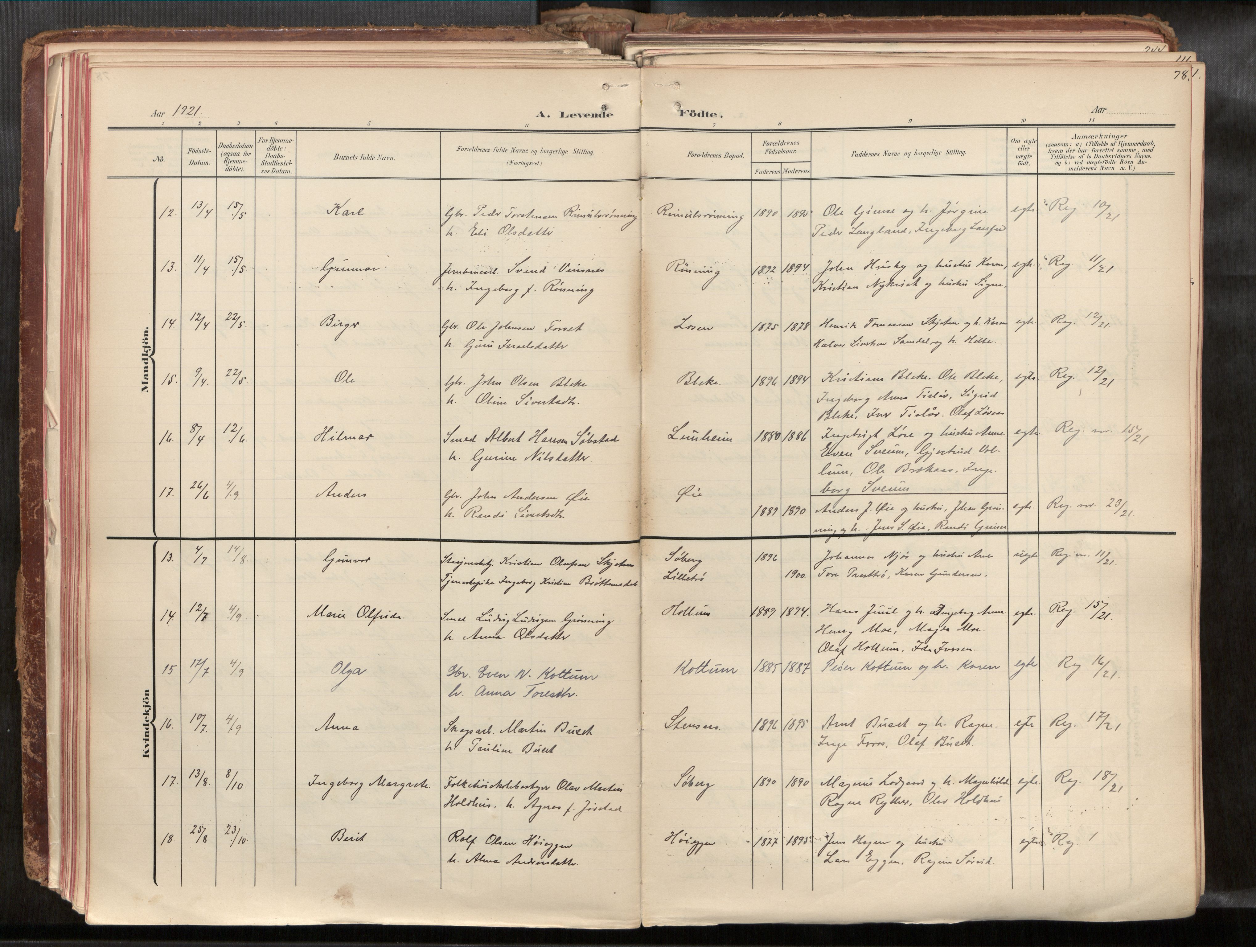 Ministerialprotokoller, klokkerbøker og fødselsregistre - Sør-Trøndelag, AV/SAT-A-1456/691/L1085b: Ministerialbok nr. 691A18, 1908-1930, s. 78