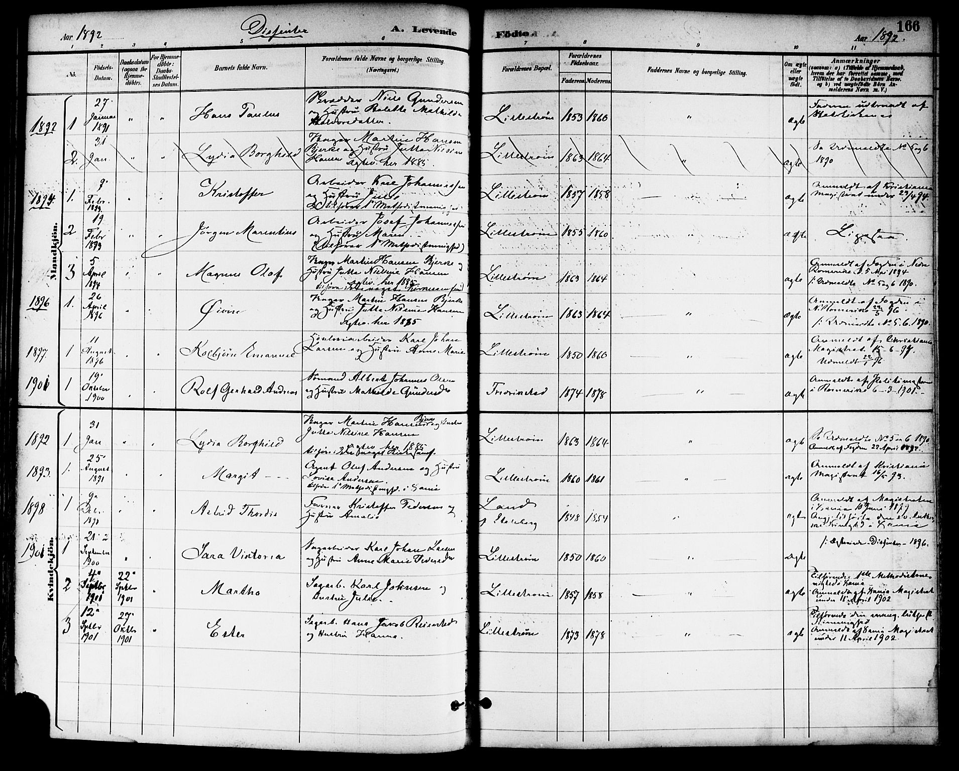 Skedsmo prestekontor Kirkebøker, AV/SAO-A-10033a/F/Fa/L0014: Ministerialbok nr. I 14, 1892-1901, s. 166