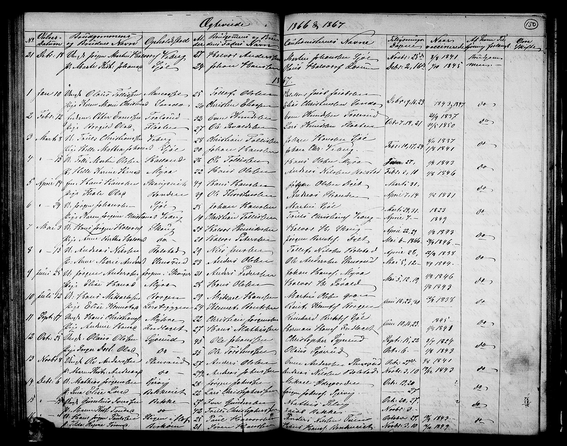 Sande Kirkebøker, AV/SAKO-A-53/G/Ga/L0003: Klokkerbok nr. 3, 1864-1882, s. 150