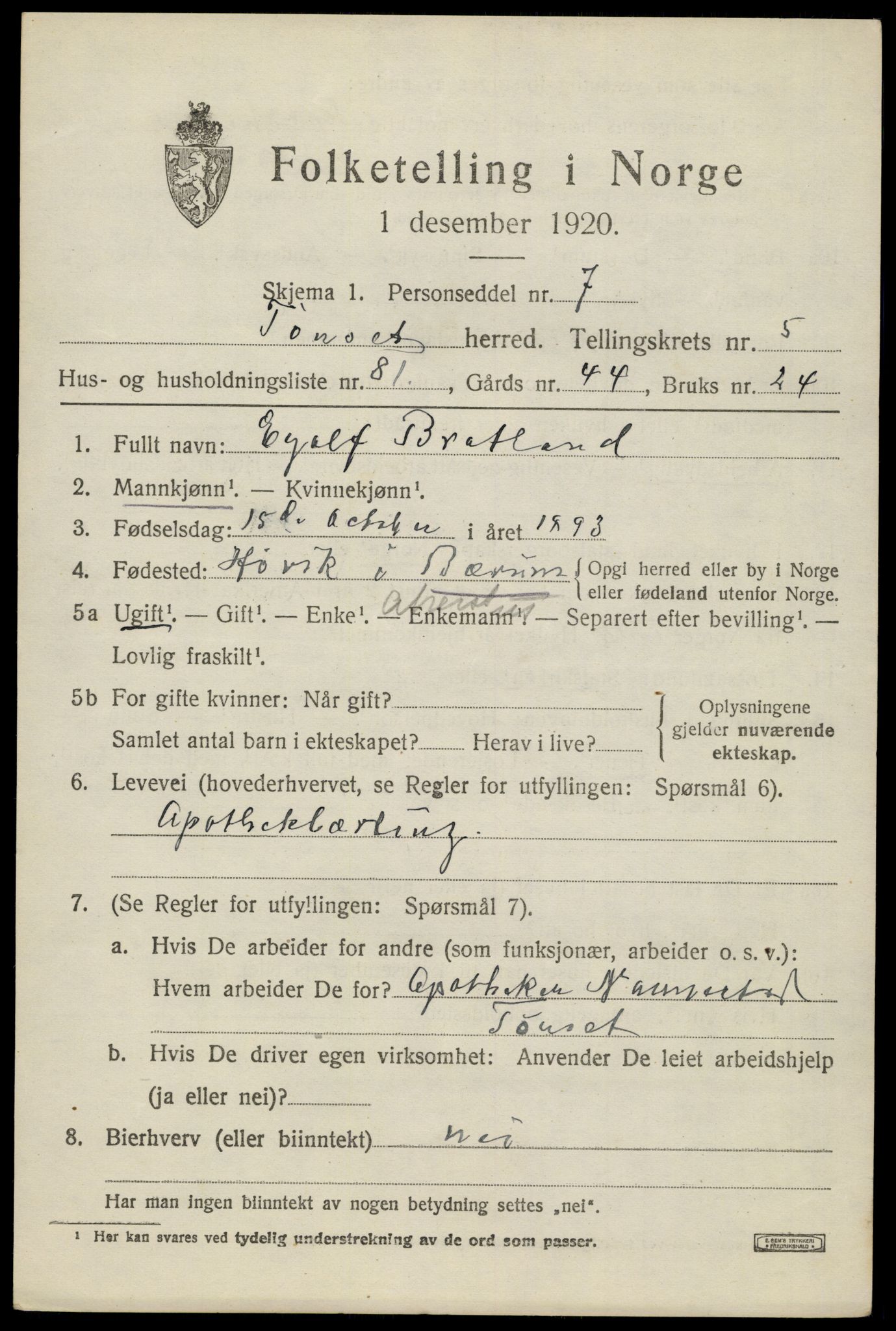 SAH, Folketelling 1920 for 0437 Tynset herred, 1920, s. 5478