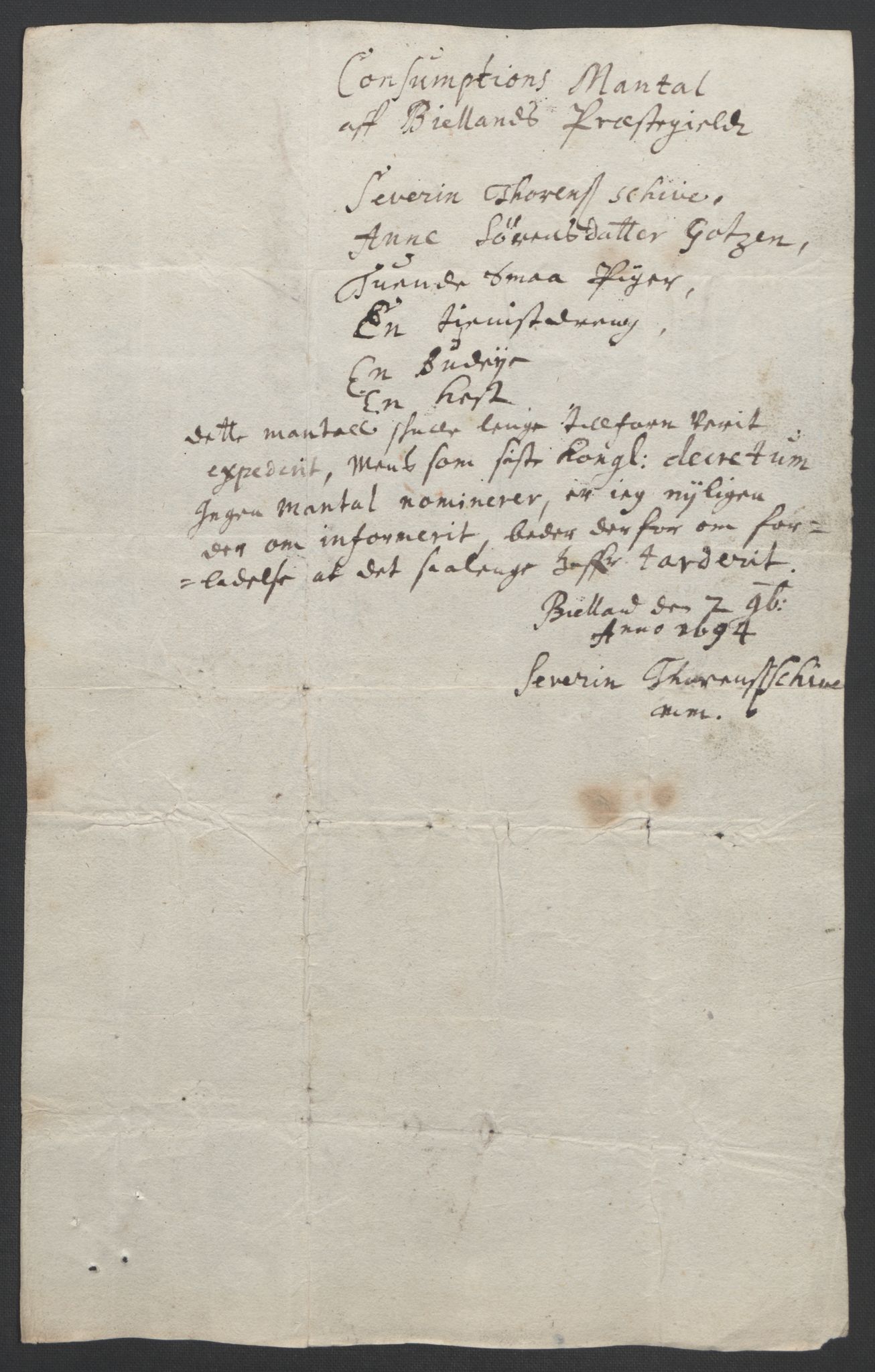 Rentekammeret inntil 1814, Reviderte regnskaper, Fogderegnskap, RA/EA-4092/R43/L2545: Fogderegnskap Lista og Mandal, 1694-1695, s. 77