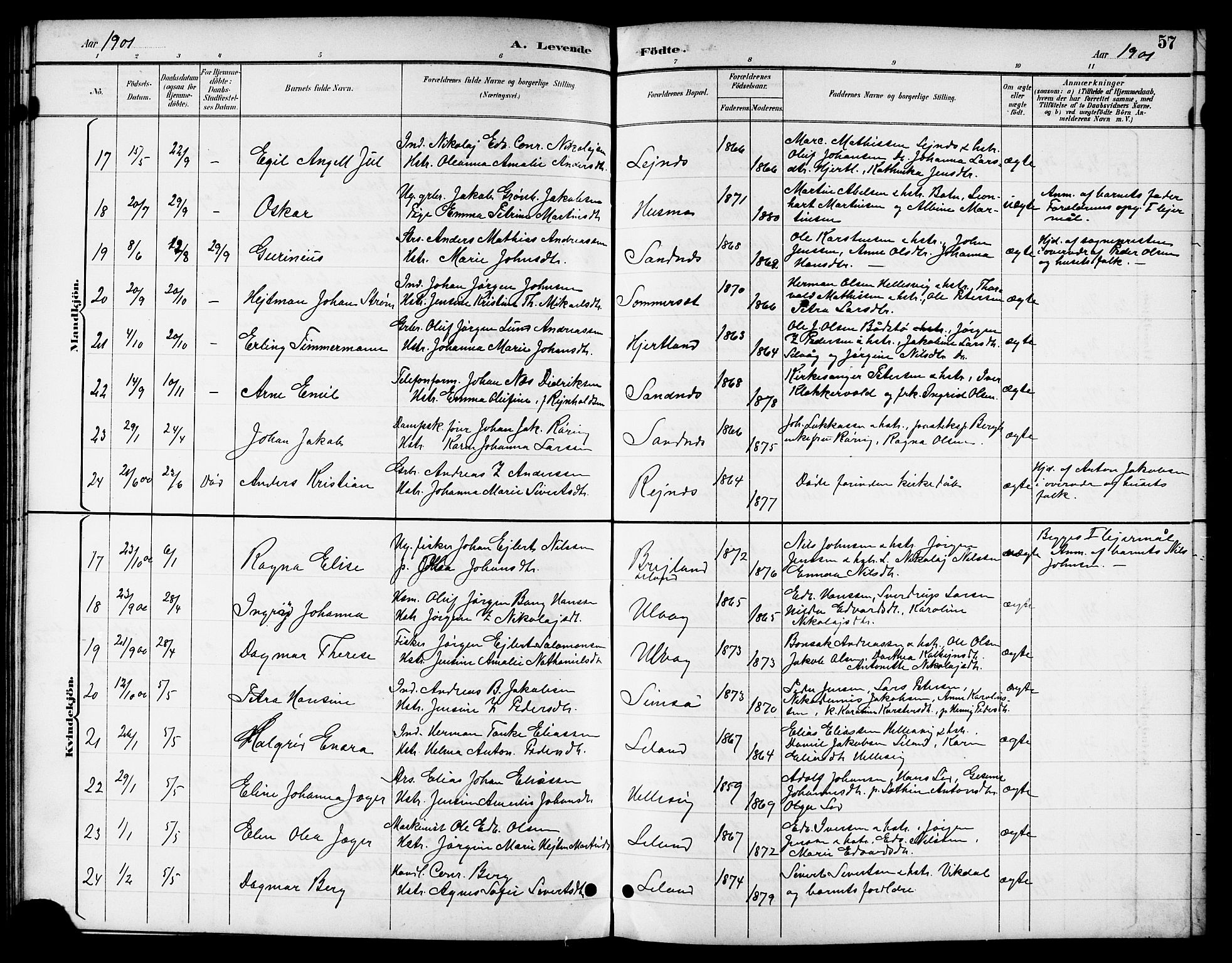 Ministerialprotokoller, klokkerbøker og fødselsregistre - Nordland, AV/SAT-A-1459/831/L0478: Klokkerbok nr. 831C05, 1892-1909, s. 57