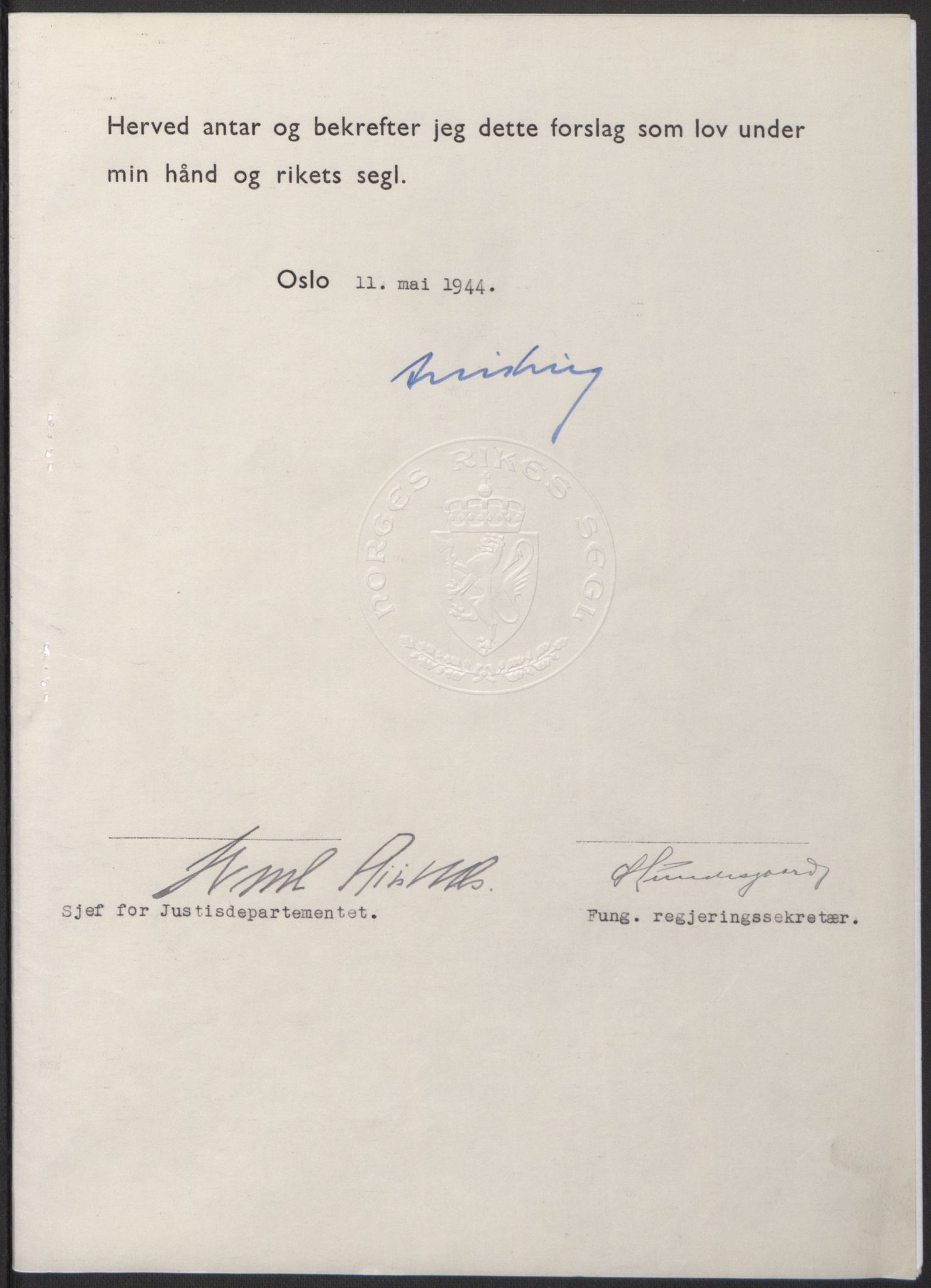 NS-administrasjonen 1940-1945 (Statsrådsekretariatet, de kommisariske statsråder mm), RA/S-4279/D/Db/L0100: Lover, 1944, s. 225