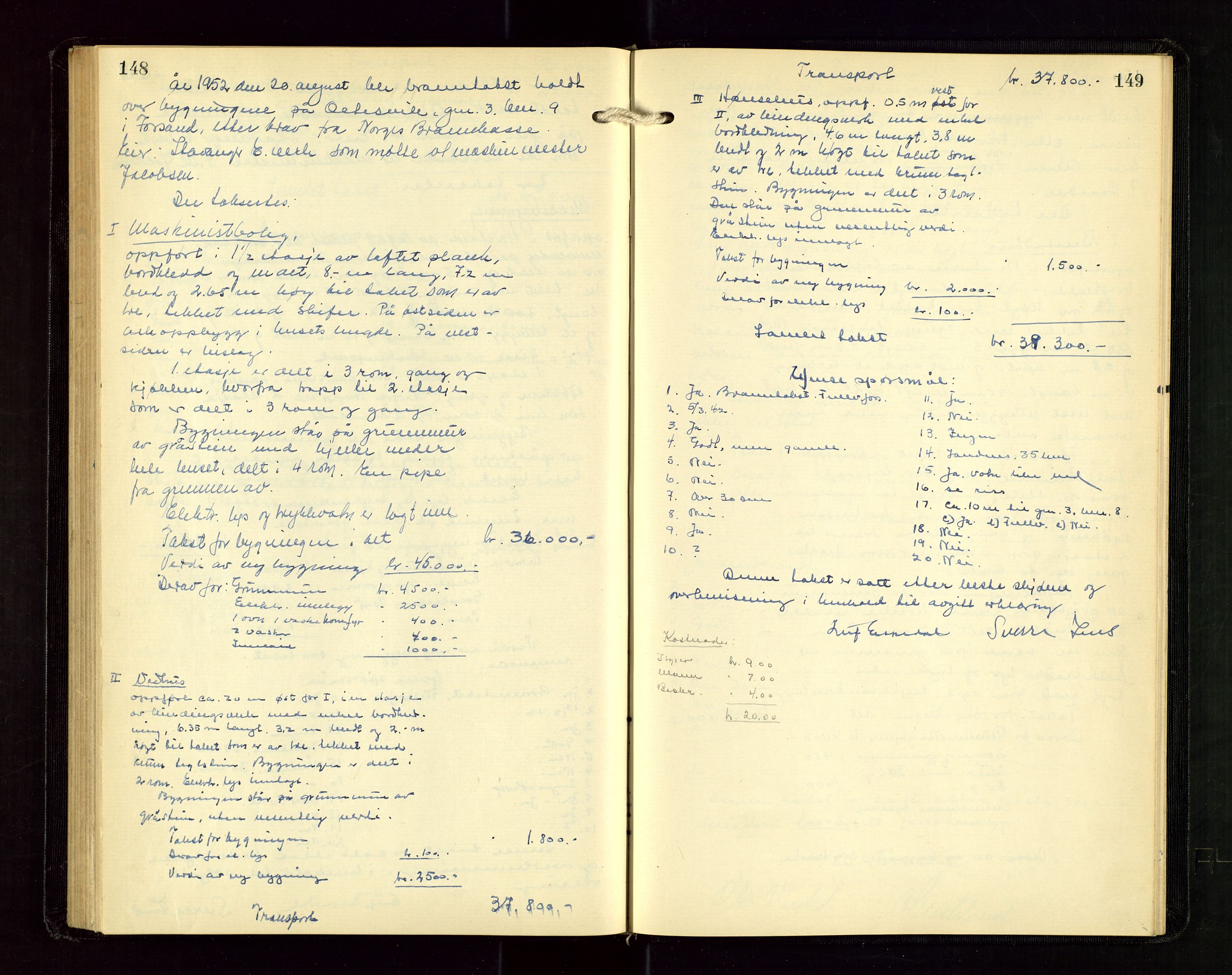 Høle og Forsand lensmannskontor, AV/SAST-A-100127/Goa/L0003: "Brandtakstprotokoll", 1936-1953, s. 148-149