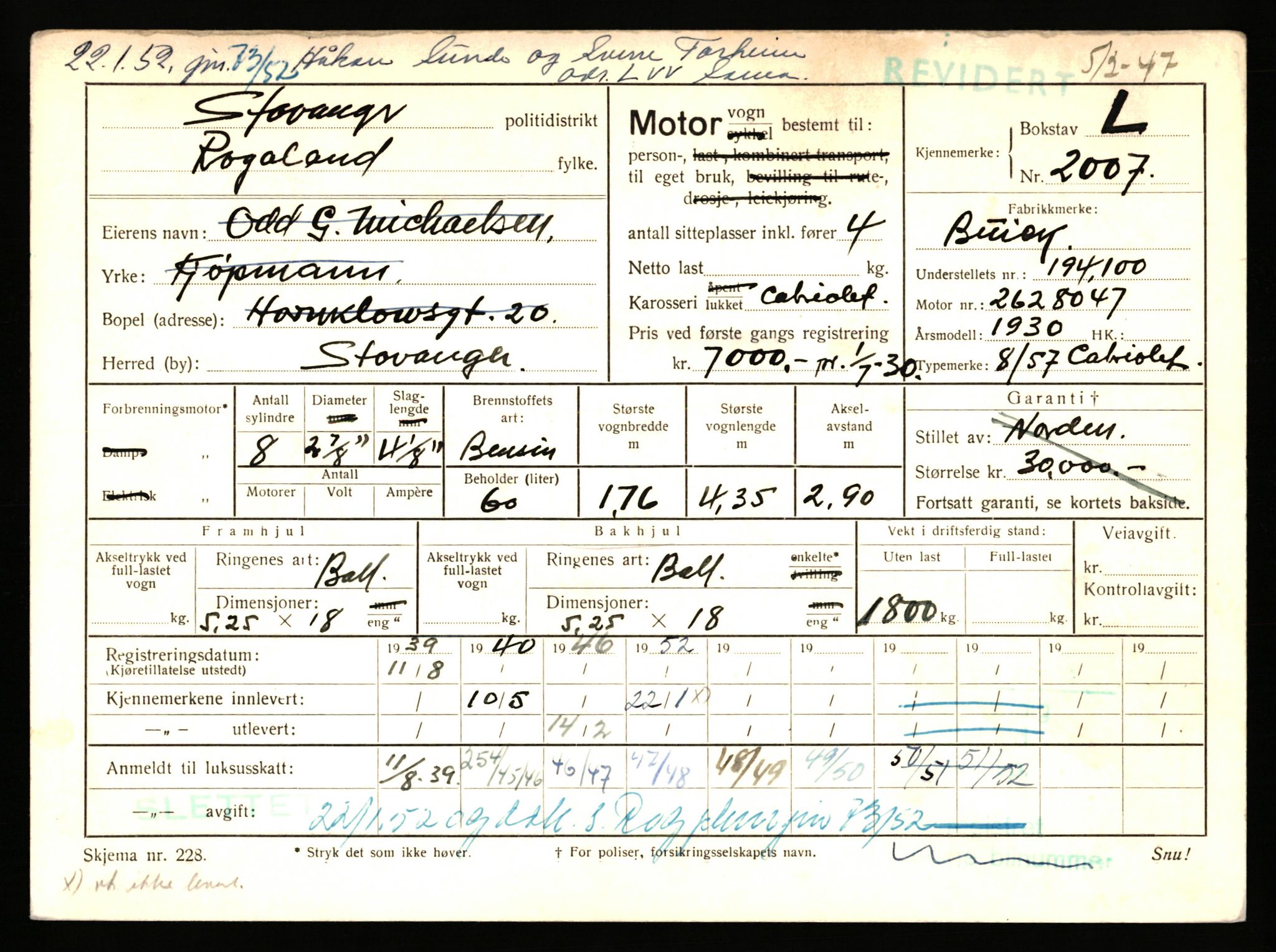 Stavanger trafikkstasjon, AV/SAST-A-101942/0/F/L0006: L-1700 - L-2149, 1930-1971, s. 1275