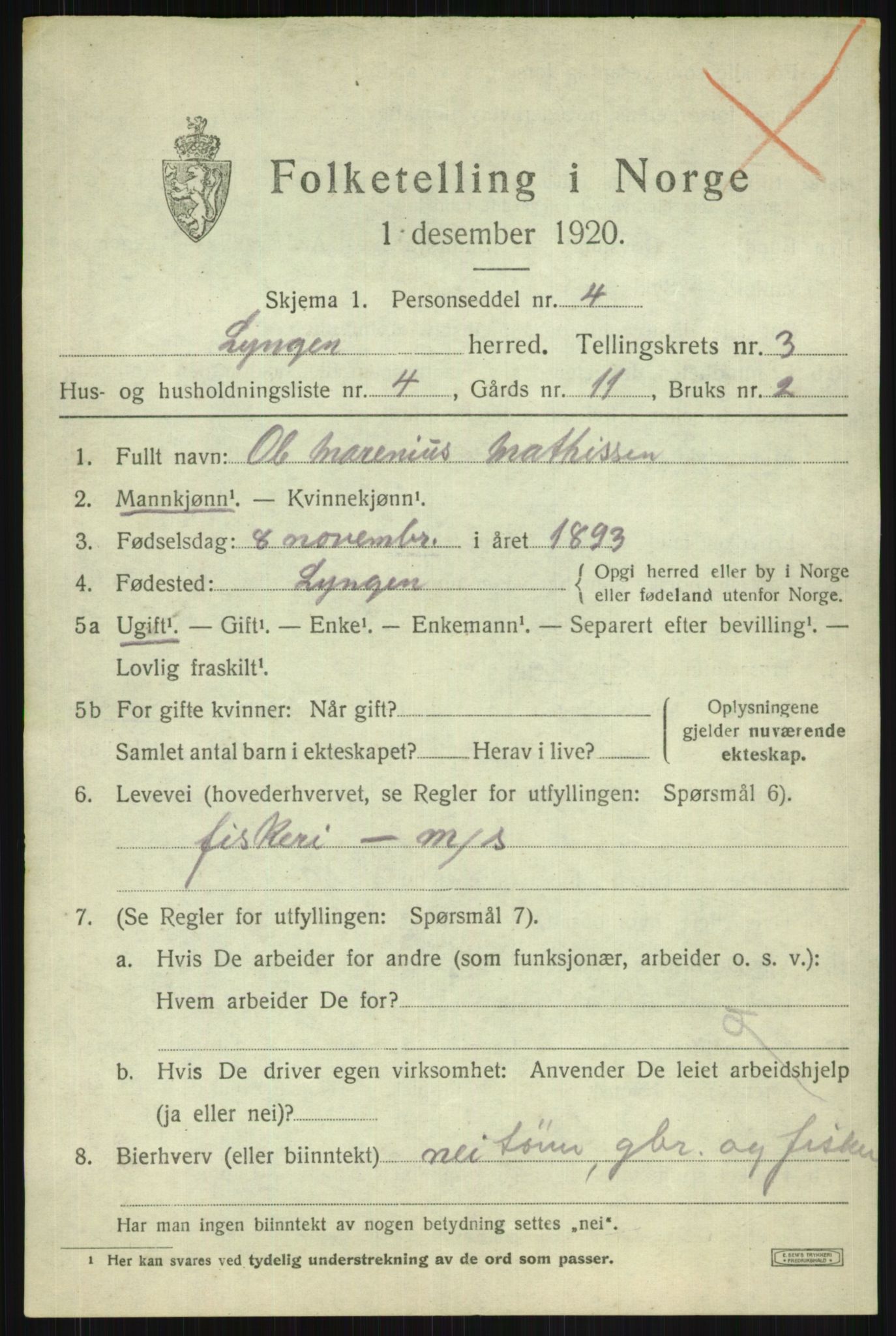 SATØ, Folketelling 1920 for 1938 Lyngen herred, 1920, s. 3521