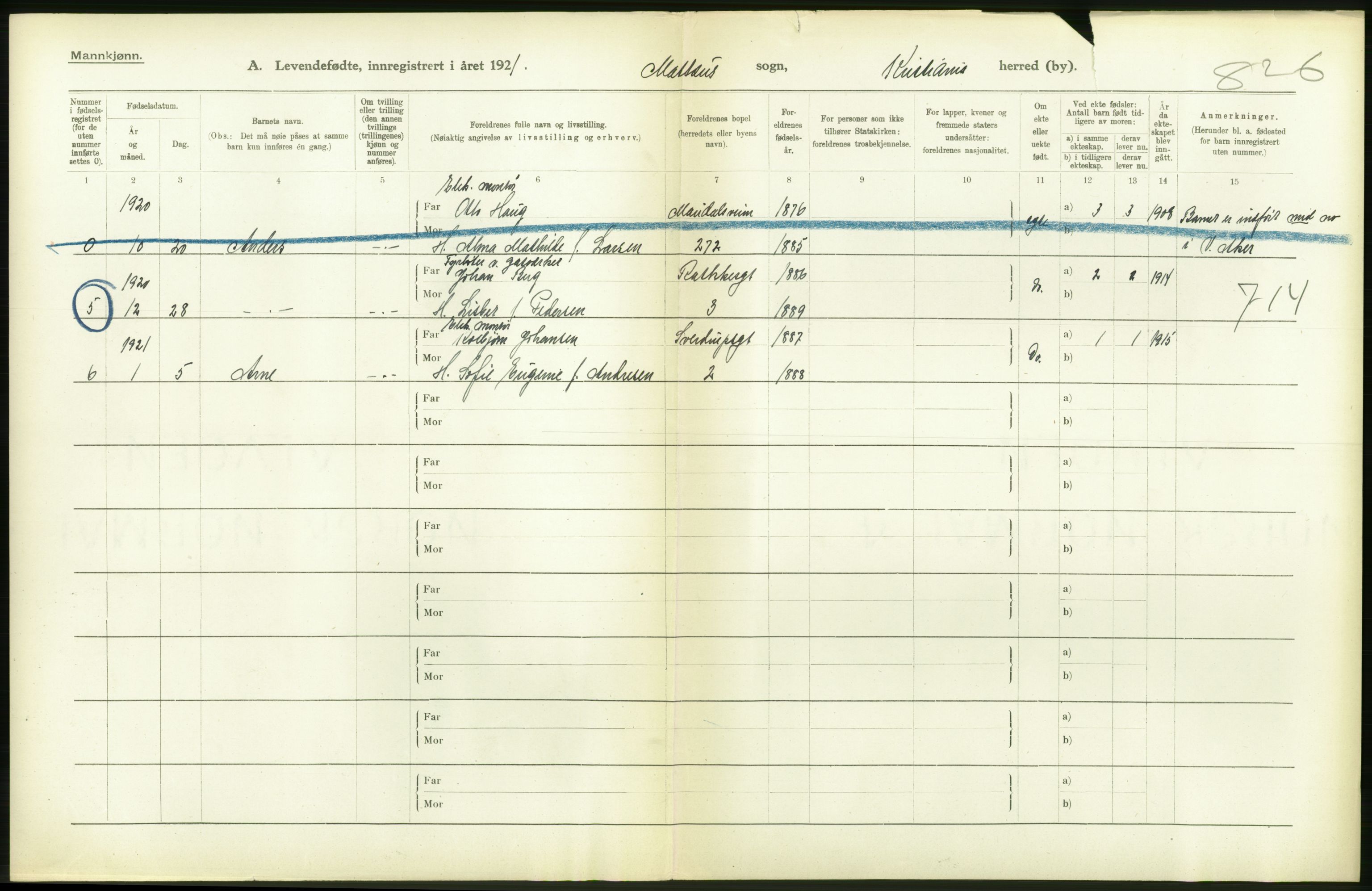 Statistisk sentralbyrå, Sosiodemografiske emner, Befolkning, RA/S-2228/D/Df/Dfc/Dfca/L0008: Kristiania: Levendefødte menn og kvinner., 1921, s. 126