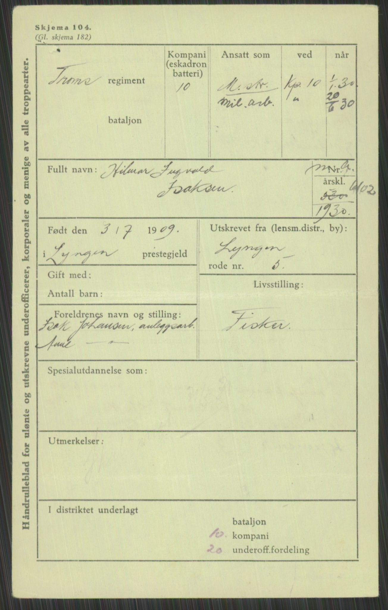 Forsvaret, Troms infanteriregiment nr. 16, AV/RA-RAFA-3146/P/Pa/L0014: Rulleblad for regimentets menige mannskaper, årsklasse 1930, 1930, s. 349