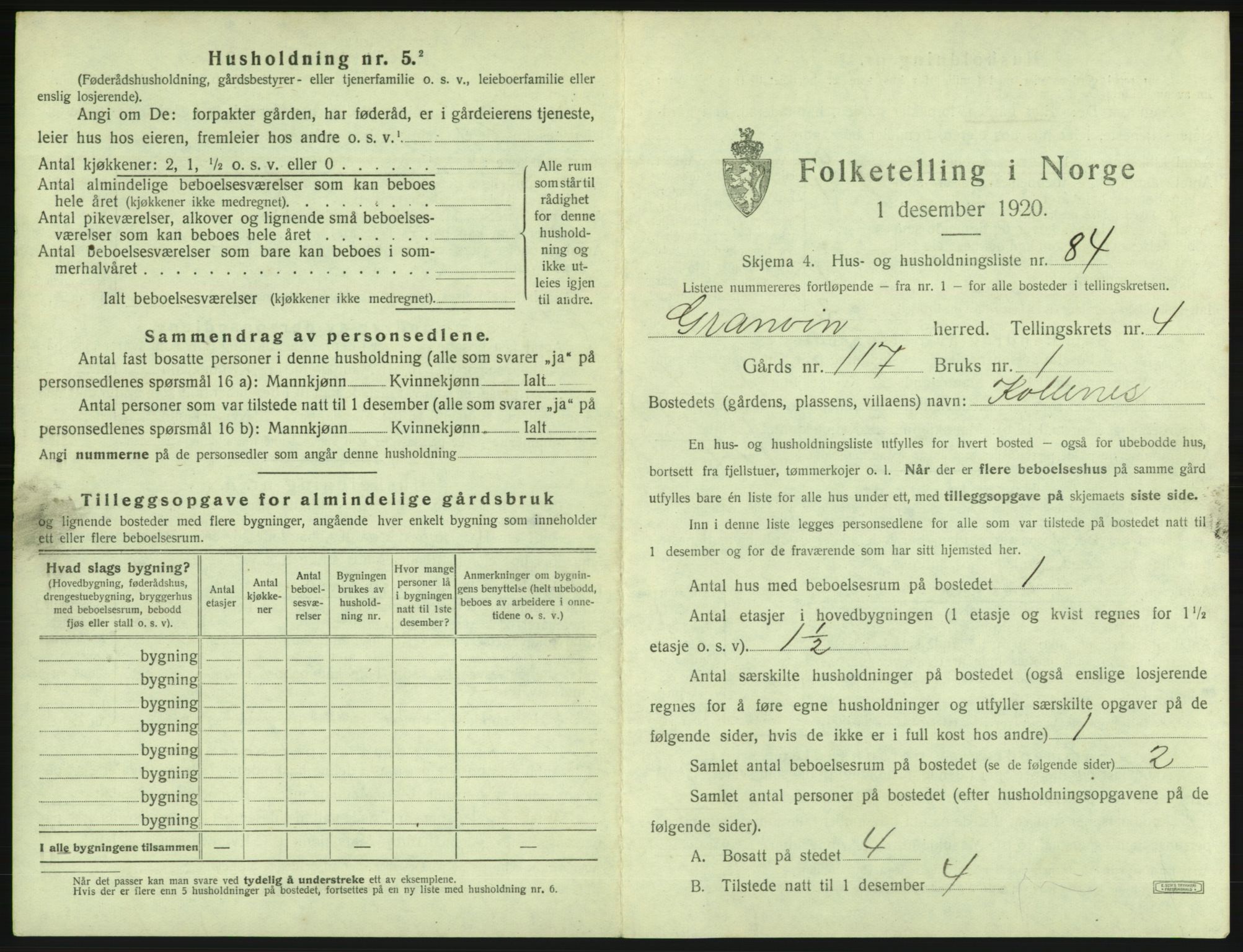 SAB, Folketelling 1920 for 1234 Granvin herred, 1920, s. 397
