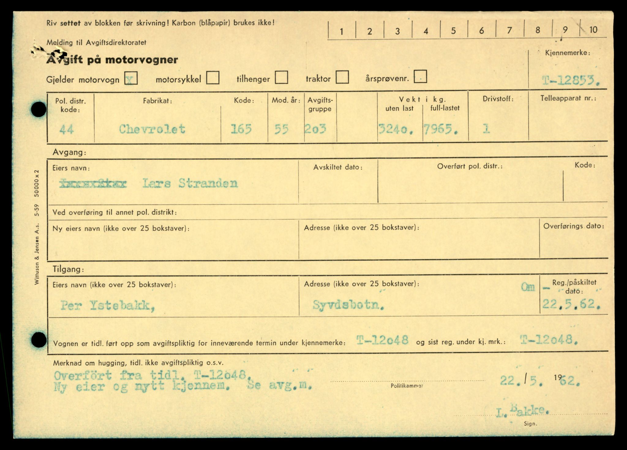 Møre og Romsdal vegkontor - Ålesund trafikkstasjon, AV/SAT-A-4099/F/Fe/L0036: Registreringskort for kjøretøy T 12831 - T 13030, 1927-1998, s. 445