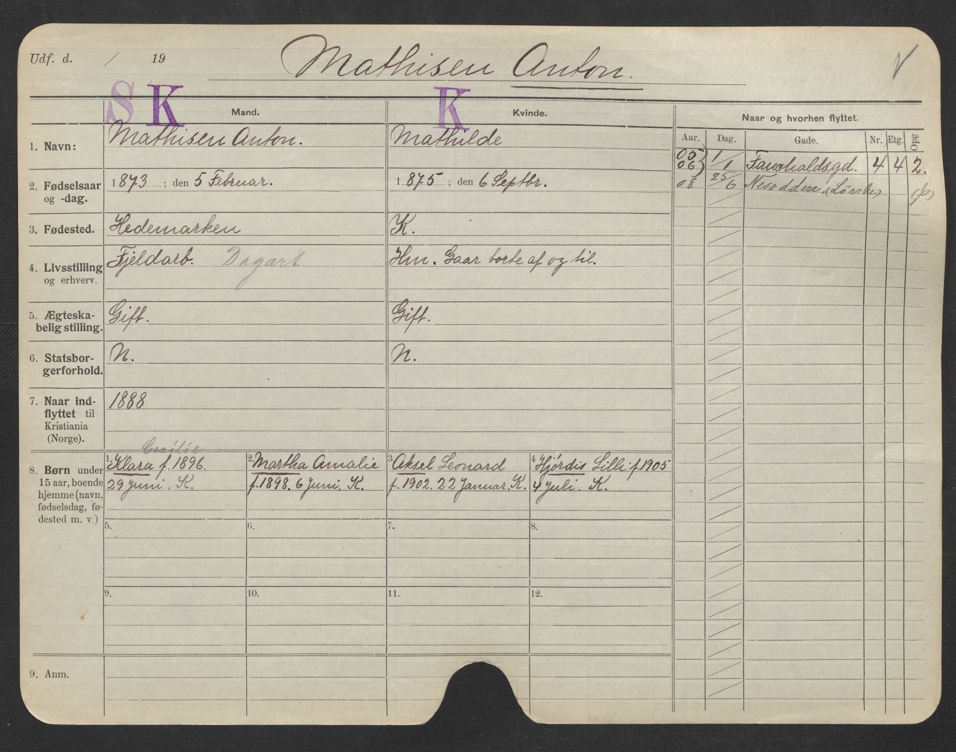 Oslo folkeregister, Registerkort, SAO/A-11715/F/Fa/Fac/L0007: Menn, 1906-1914, s. 626a