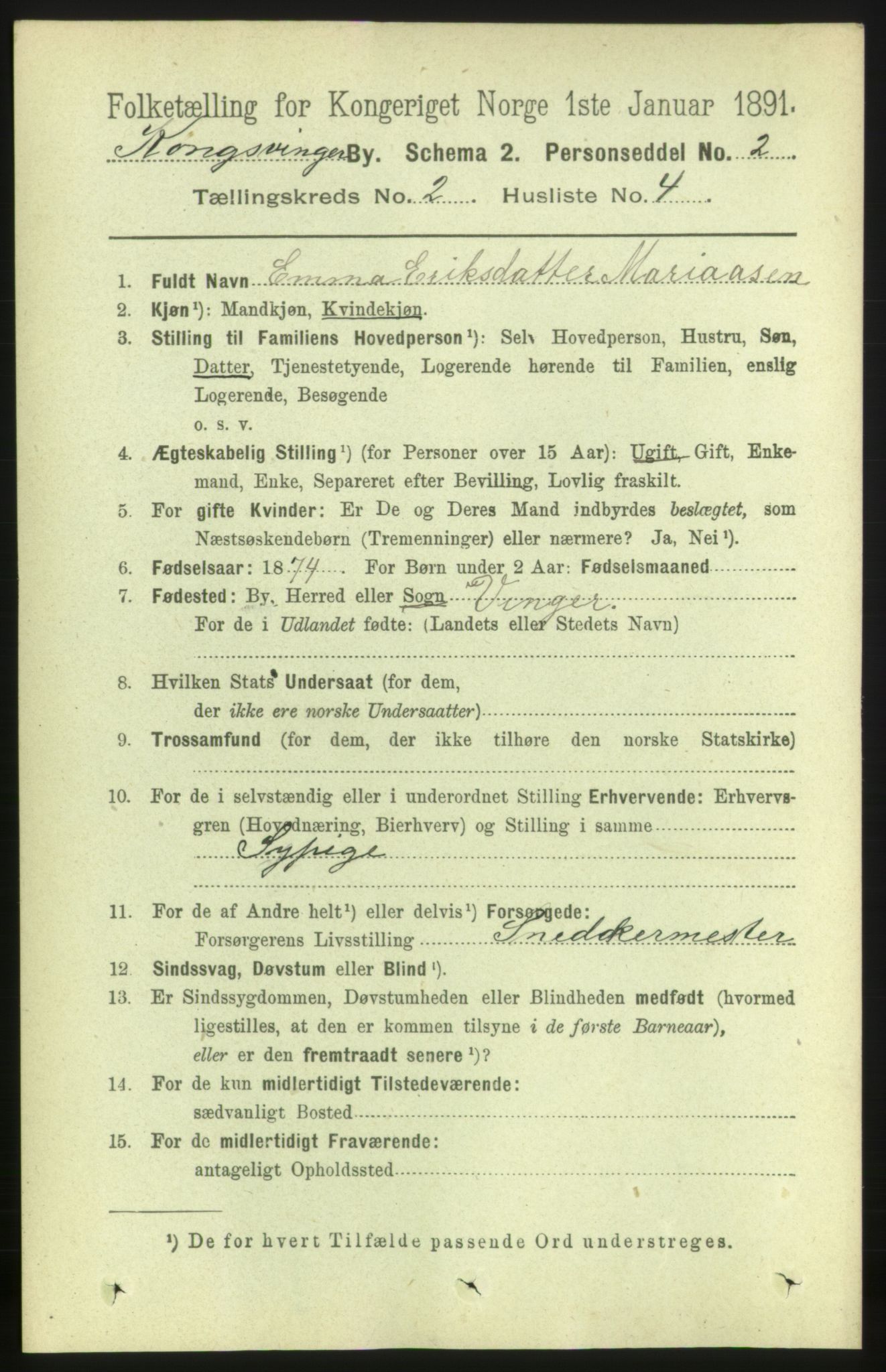 RA, Folketelling 1891 for 0402 Kongsvinger kjøpstad, 1891, s. 819