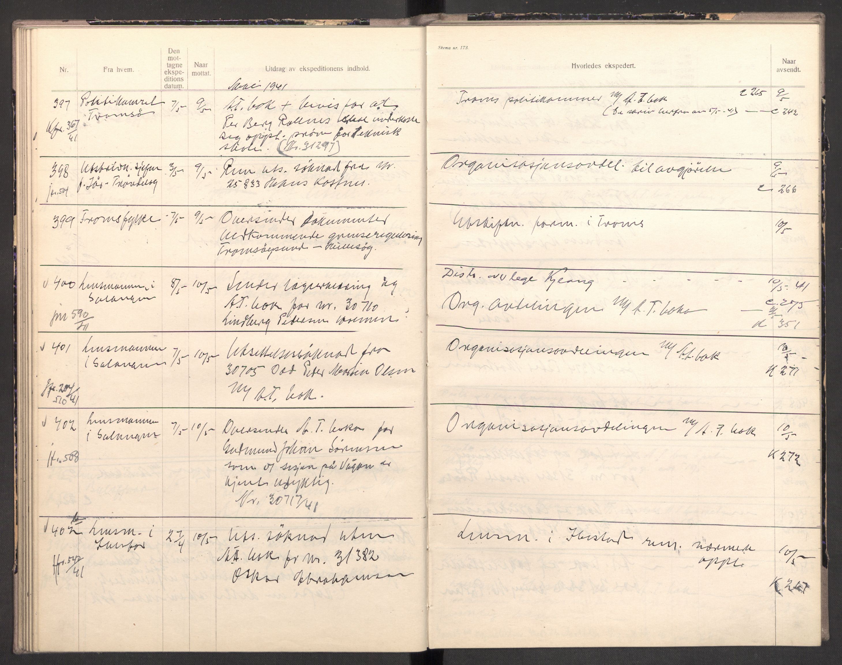 Norges arbeidstjeneste, AV/RA-S-5014/C/Ca/L0001: Journal for utskrivning Nordland og Troms, 1940-1942, s. 82