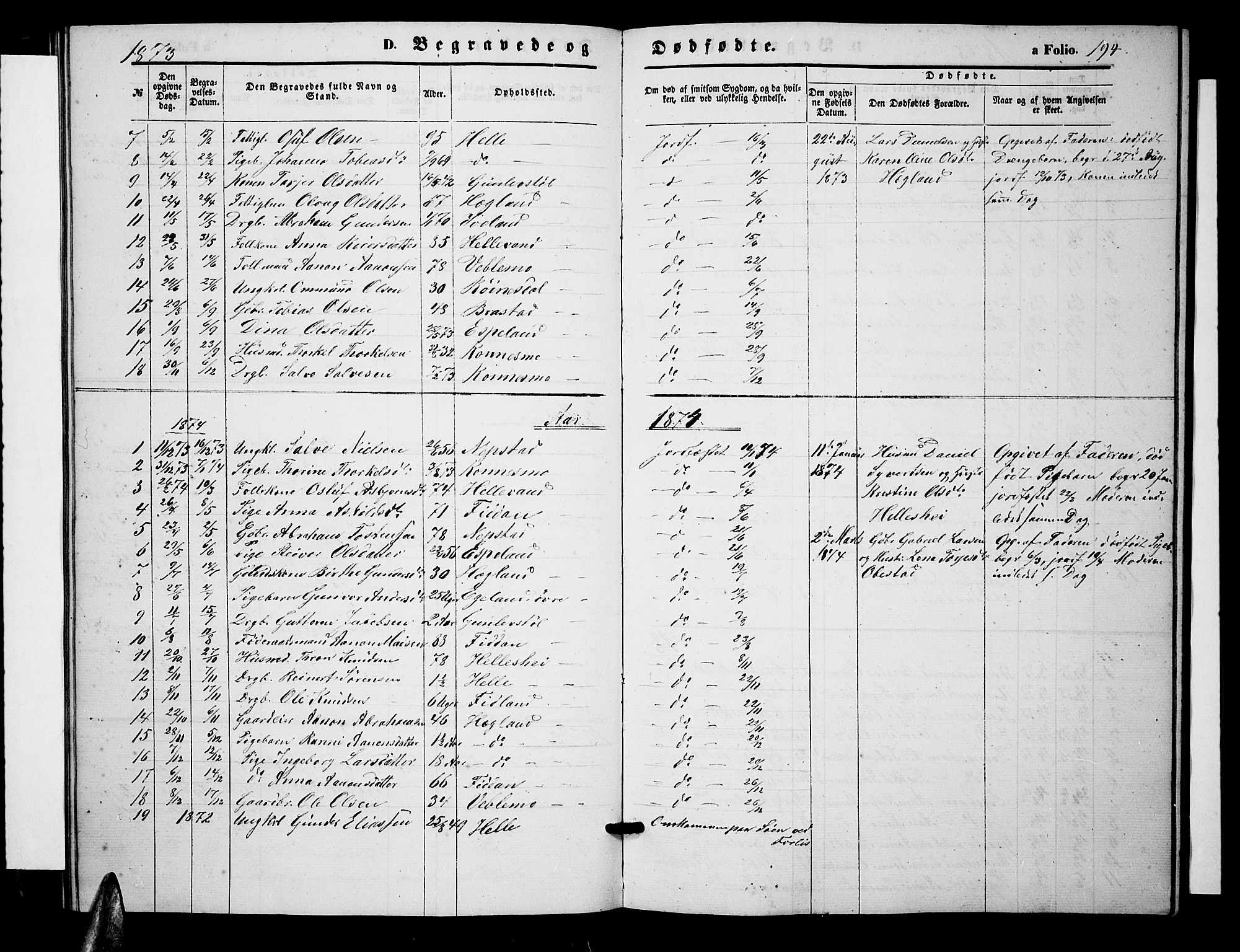 Nord-Audnedal sokneprestkontor, AV/SAK-1111-0032/F/Fb/Fba/L0002: Klokkerbok nr. B 2, 1856-1882, s. 194