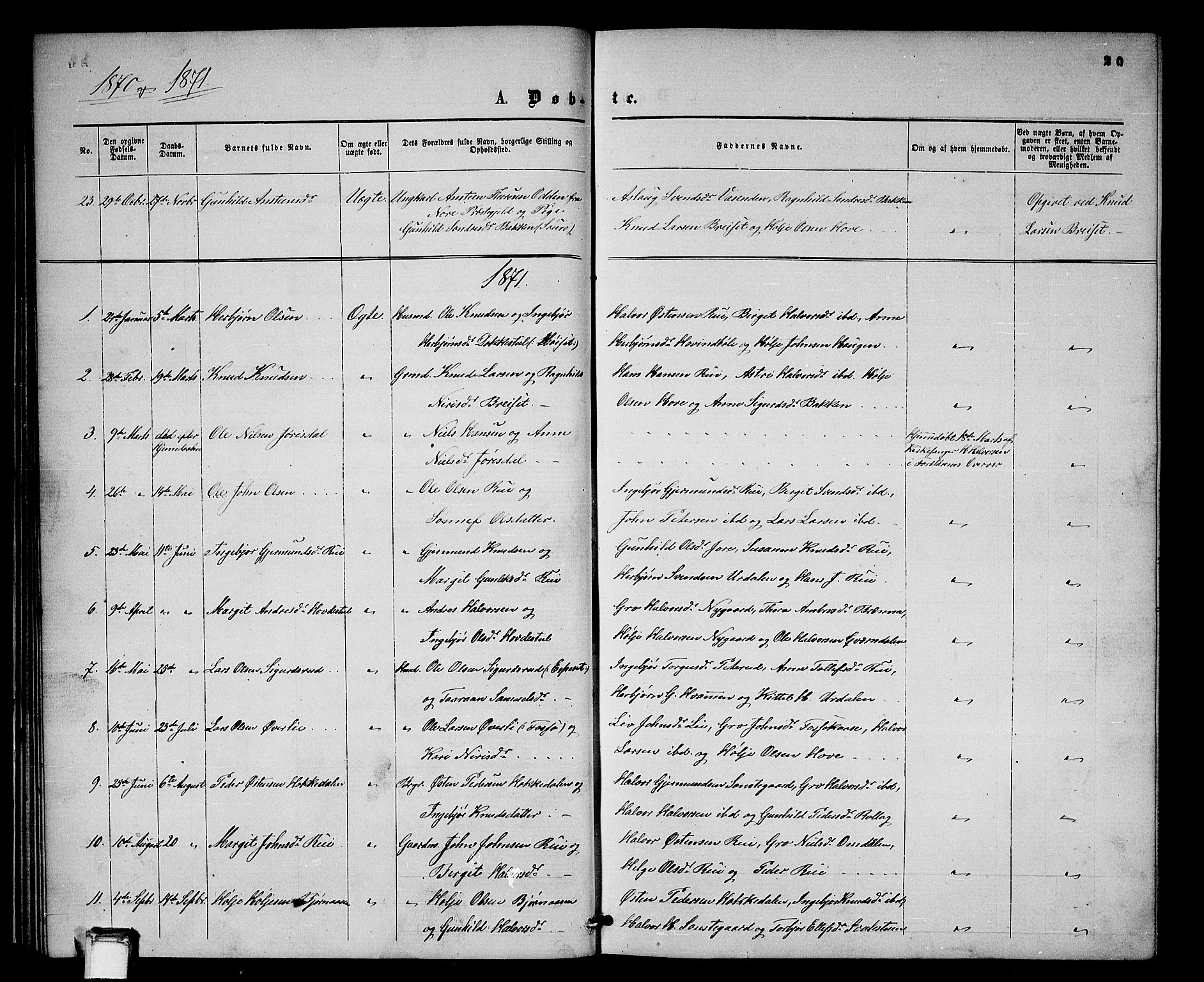 Gransherad kirkebøker, AV/SAKO-A-267/G/Gb/L0002: Klokkerbok nr. II 2, 1860-1886, s. 20