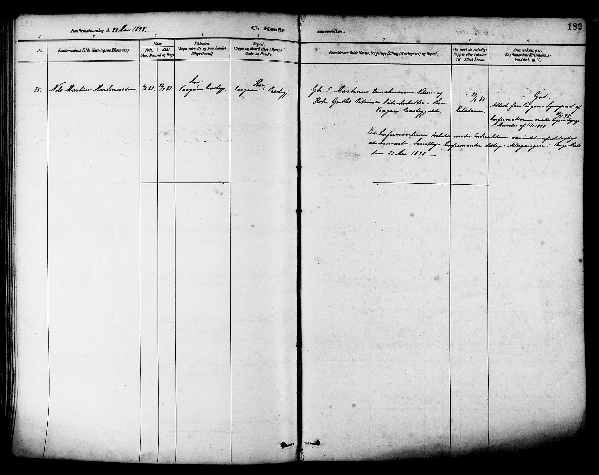 Ministerialprotokoller, klokkerbøker og fødselsregistre - Nordland, AV/SAT-A-1459/880/L1133: Ministerialbok nr. 880A07, 1888-1898, s. 182