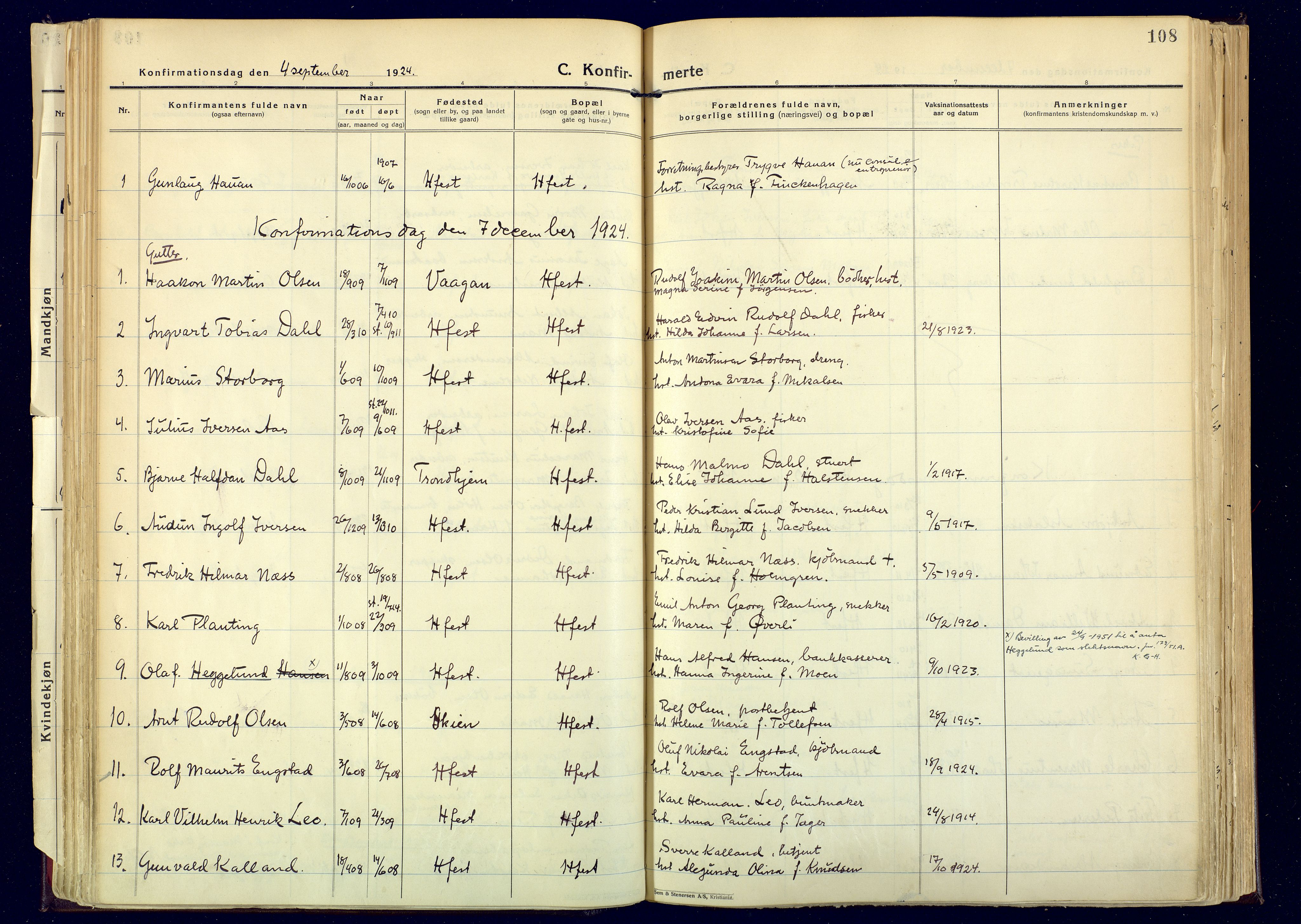 Hammerfest sokneprestkontor, AV/SATØ-S-1347/H/Ha/L0017.kirke: Ministerialbok nr. 17, 1923-1933, s. 108