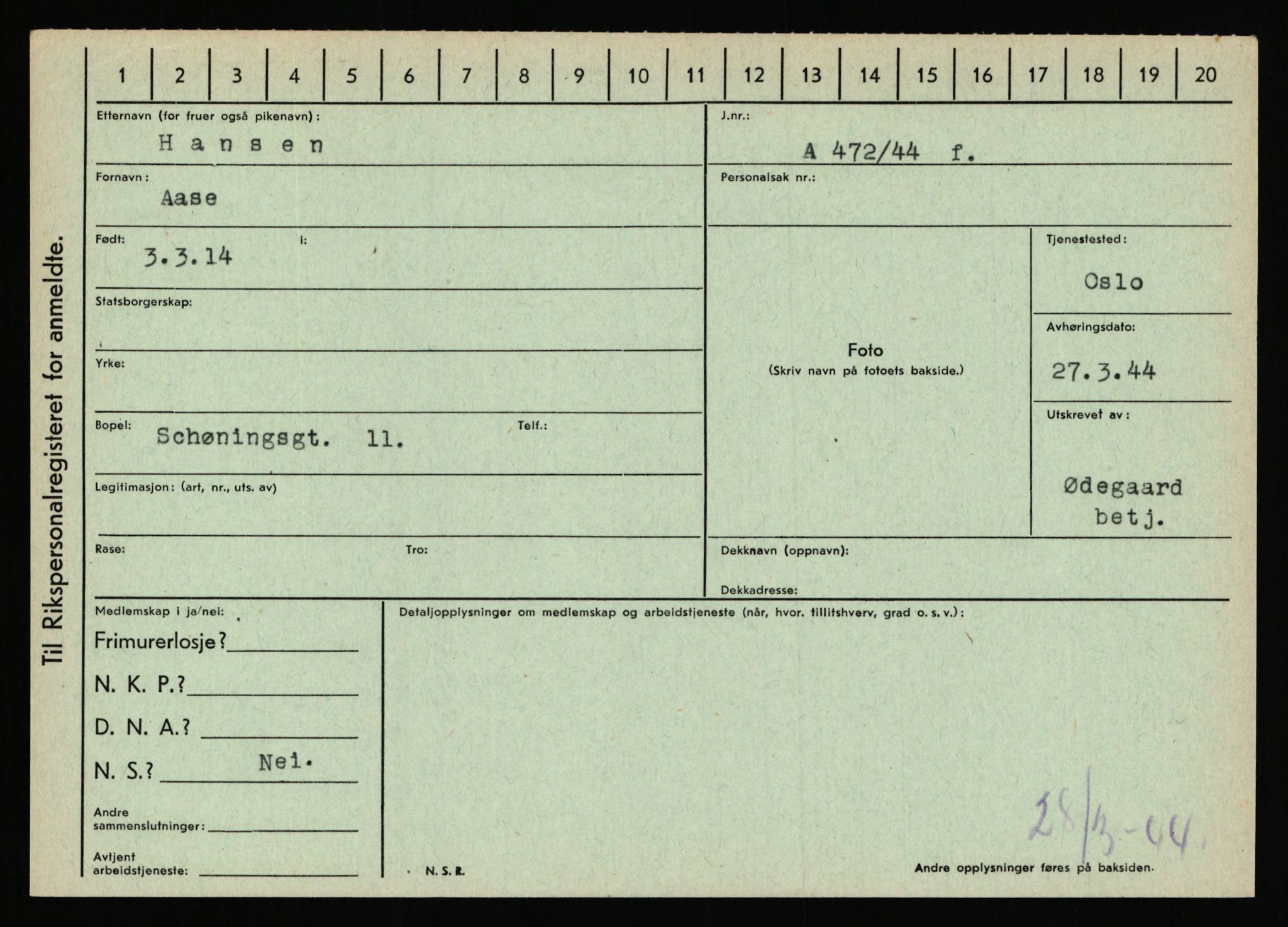 Statspolitiet - Hovedkontoret / Osloavdelingen, AV/RA-S-1329/C/Ca/L0006: Hanche - Hokstvedt, 1943-1945, s. 102