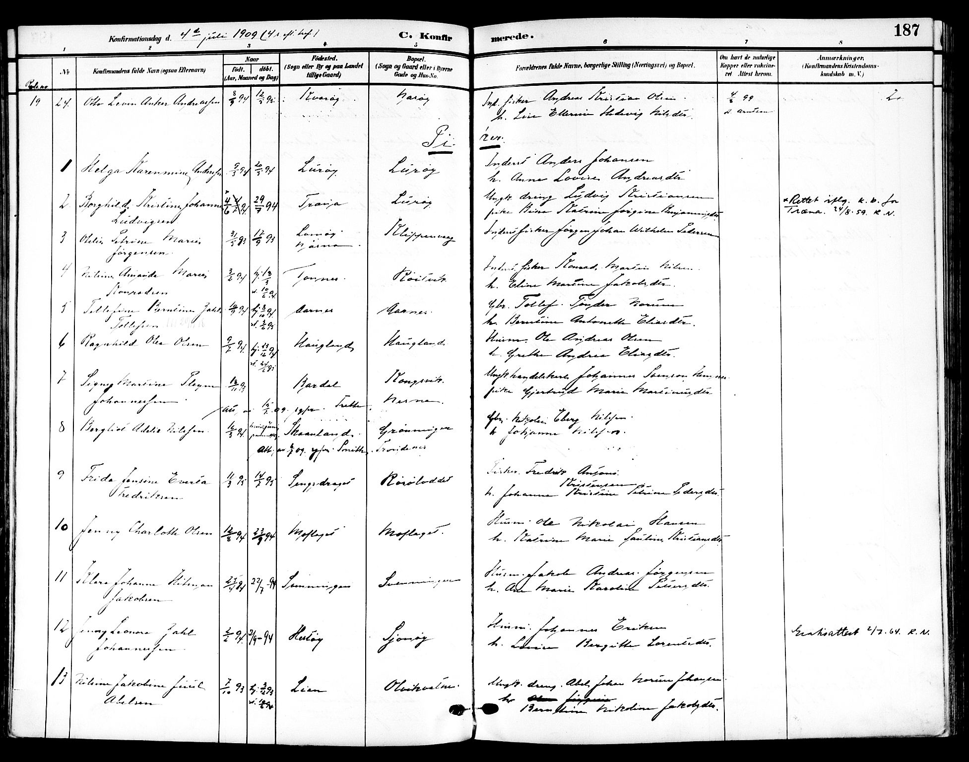 Ministerialprotokoller, klokkerbøker og fødselsregistre - Nordland, AV/SAT-A-1459/839/L0569: Ministerialbok nr. 839A06, 1903-1922, s. 187