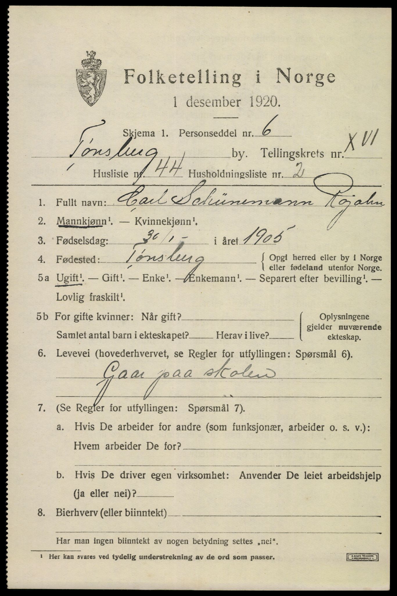 SAKO, Folketelling 1920 for 0705 Tønsberg kjøpstad, 1920, s. 25561