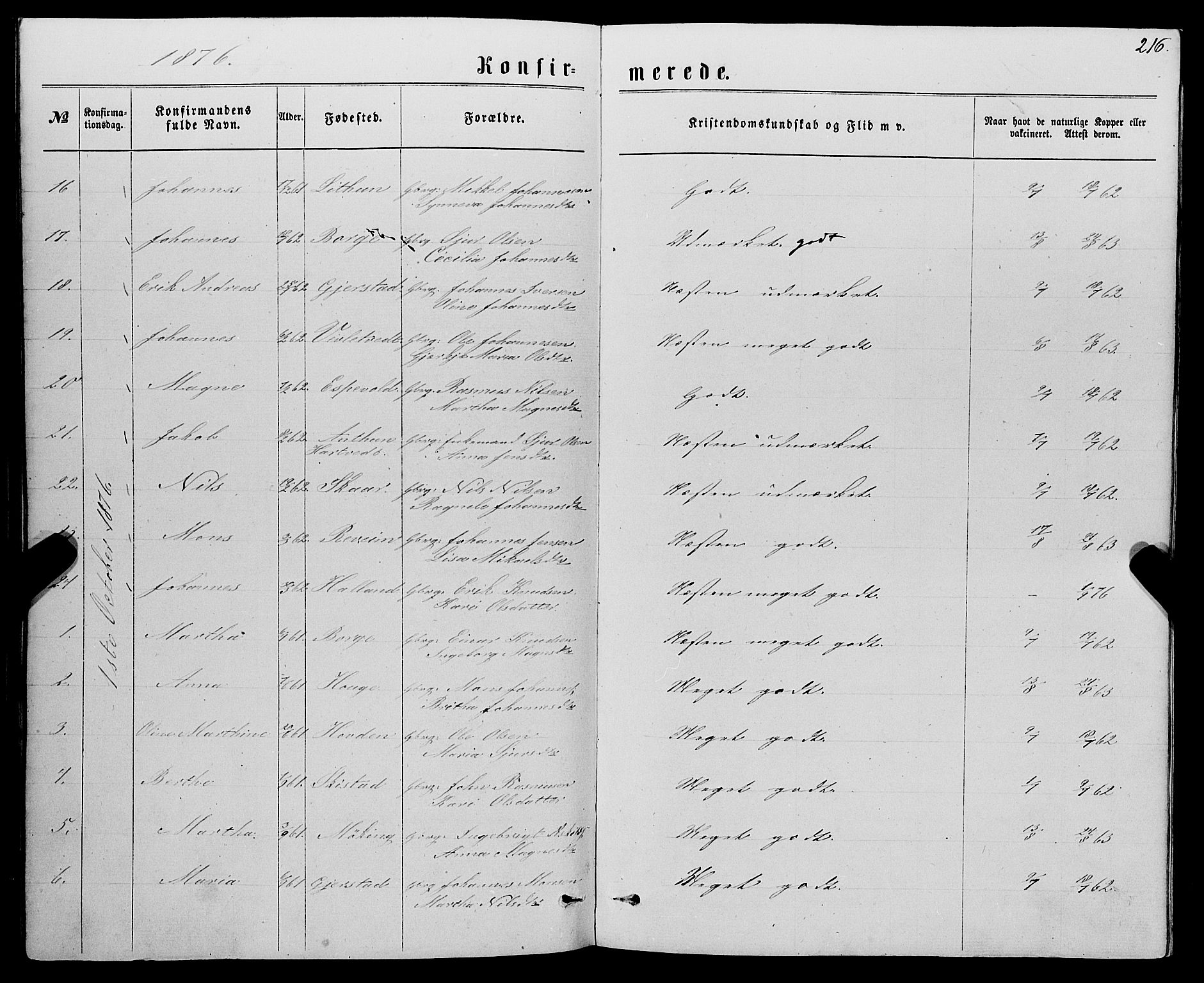 Haus sokneprestembete, AV/SAB-A-75601/H/Haa: Ministerialbok nr. A 18, 1871-1877, s. 216