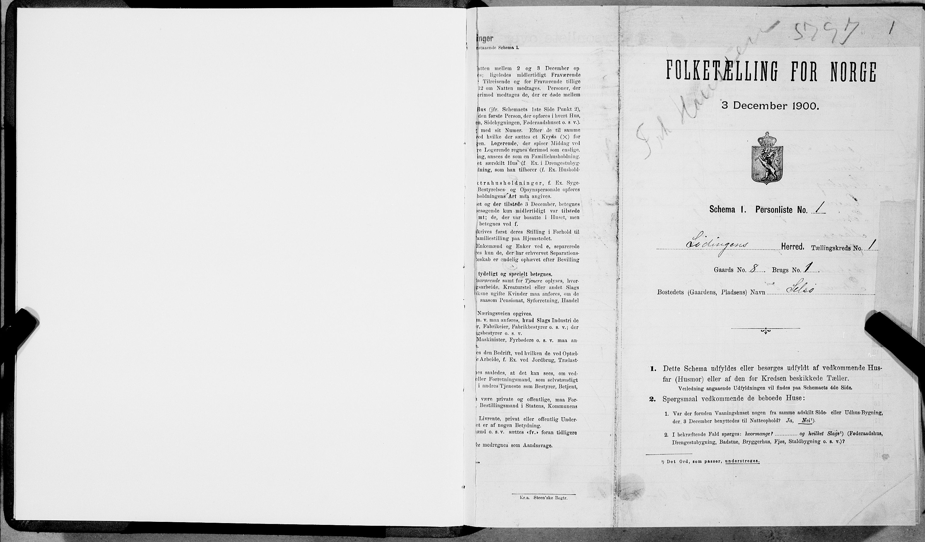 SAT, Folketelling 1900 for 1851 Lødingen herred, 1900, s. 1